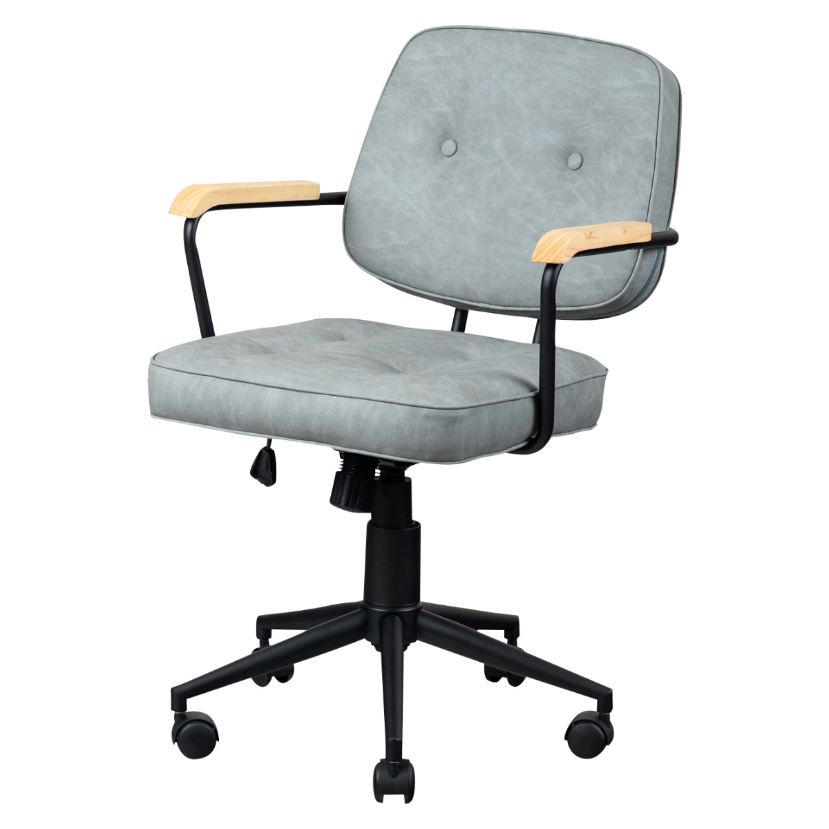 オフィスチェア 肘付 昇降式 座面高43~51cm エイム ( ワークチェア パソコンチェア ロッキング機能 肘掛け 高さ調節 レザー調 キャスター付き イス オフィス 仕事 ダイニング 在宅 勉強椅子 疲れにくい おしゃれ ) 【グレー】 グレー