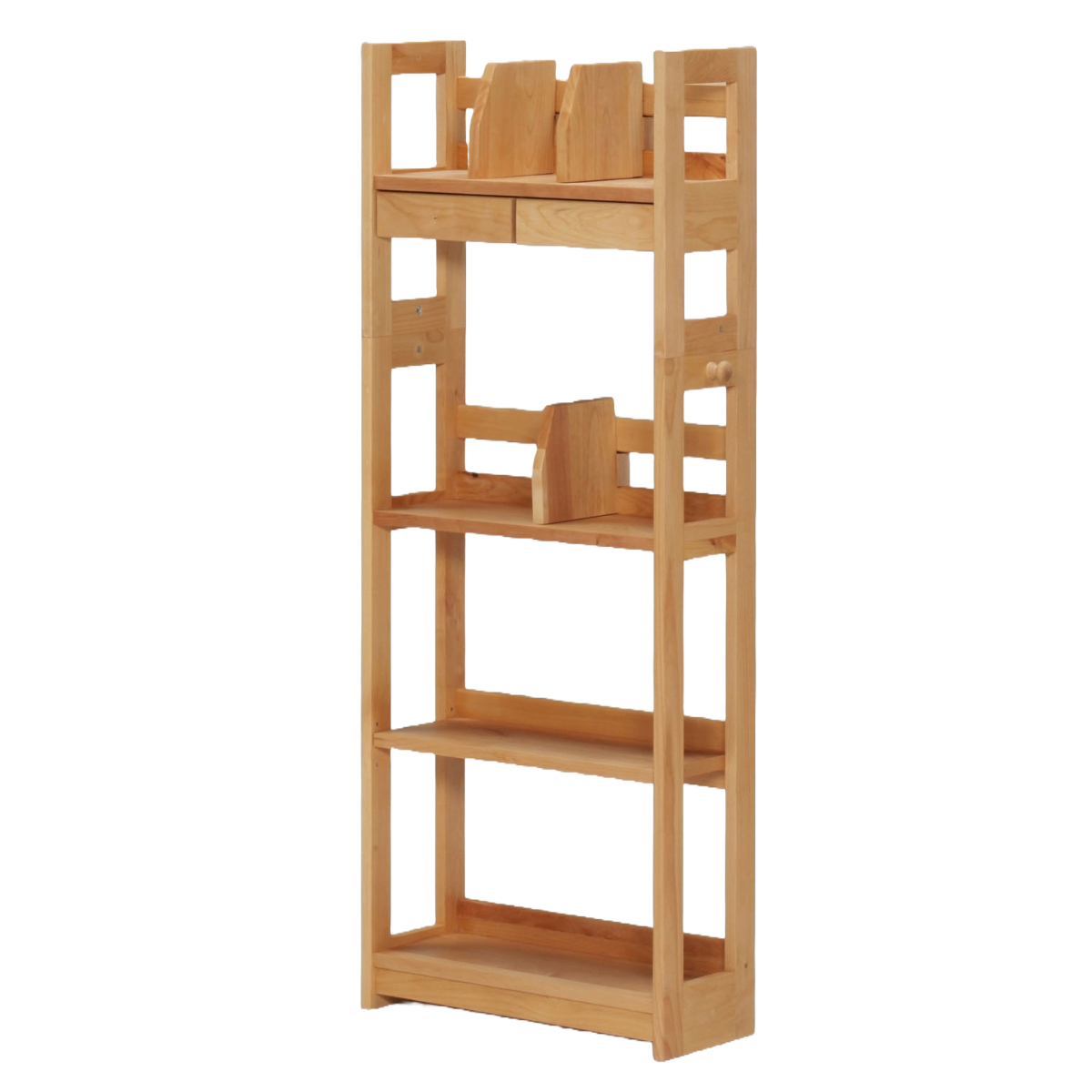 オープンラック 書棚 幅55cm 高さ143cm フォレスト ( ラック 棚 収納 木製 天然木 収納棚 シェルフ 引き出し付き 小物収納 スリム 奥行23cm 本棚 本立て シンプル 教科書 本 学習教材 ブックエンド フック付き デスク横 )