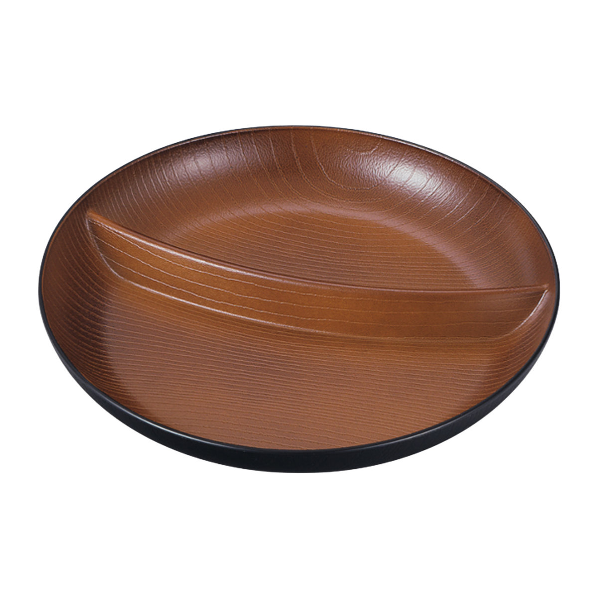 ランチプレート 欅杢目サークルプレート ナチュール ( 電子レンジ対応 食洗機対応 樹脂製 日本製 プレート 仕切り皿 仕切り付き 皿 お皿 食器 おしゃれ 和風 和モダン ナチュラル 木目調 ) 【ブラック×ブラウン】 ブラック×ブラウン