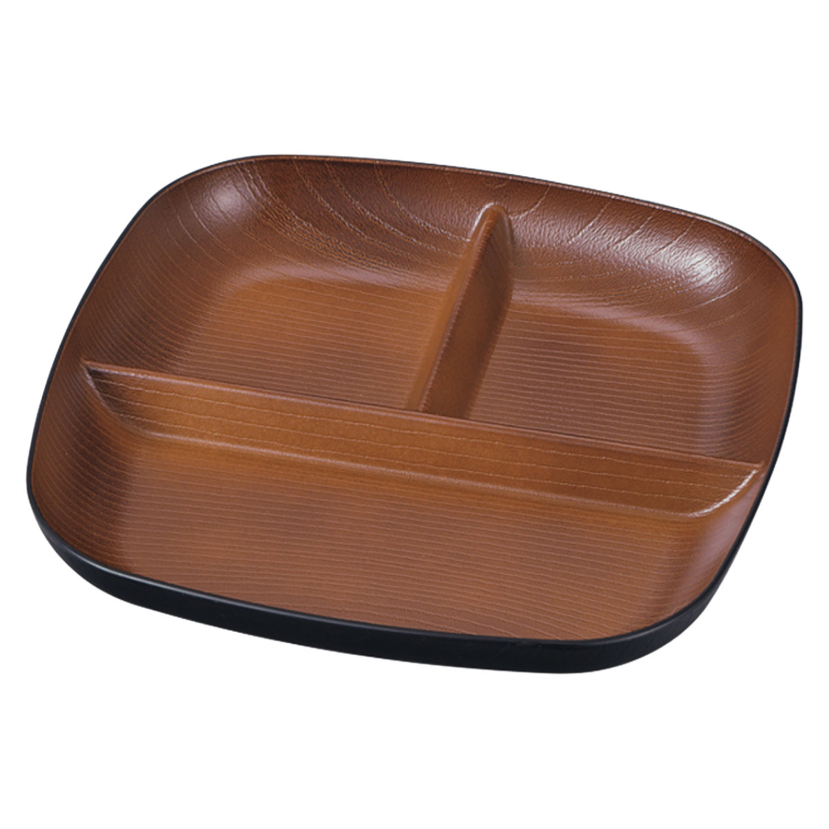 ランチプレート 欅杢目スクウェアプレート ナチュール ( 電子レンジ対応 食洗機対応 樹脂製 日本製 プレート 仕切り皿 仕切り付き 皿 お皿 食器 おしゃれ 和風 和モダン ナチュラル 木目調 ) 【ブラック×ブラウン】 ブラック×ブラウン