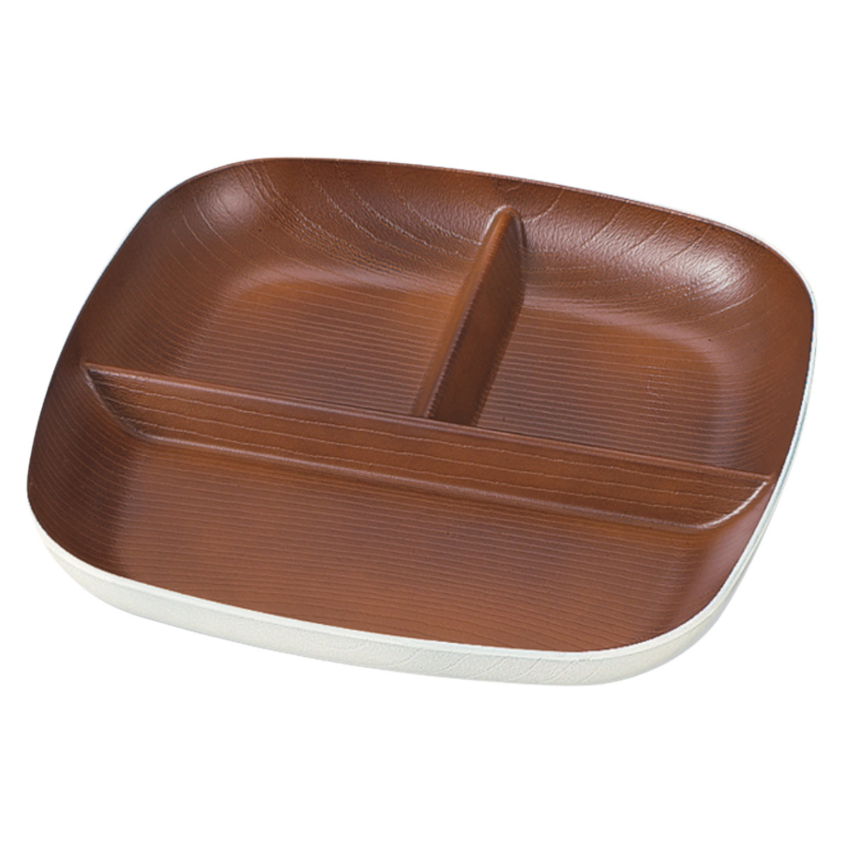 ランチプレート 欅杢目スクウェアプレート ナチュール ( 電子レンジ対応 食洗機対応 樹脂製 日本製 プレート 仕切り皿 仕切り付き 皿 お皿 食器 おしゃれ 和風 和モダン ナチュラル 木目調 ) 【ホワイト×ブラウン】 ホワイト×ブラウン