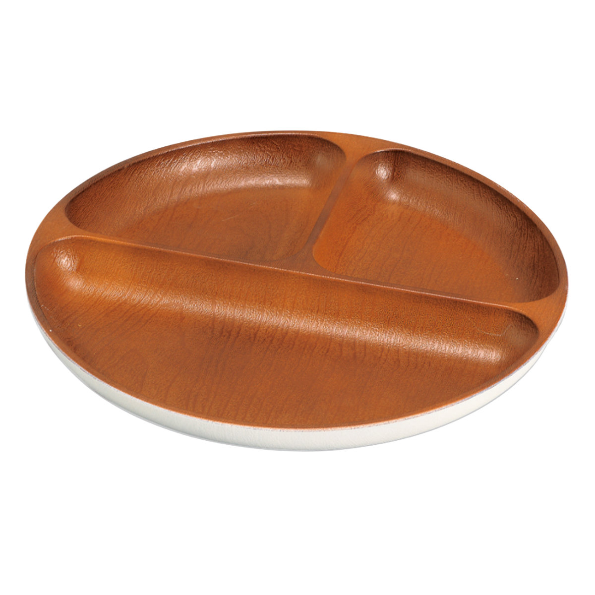 ランチプレート 丸仕切プレート ナチュール ( 電子レンジ対応 食洗機対応 樹脂製 日本製 プレート 仕切り皿 仕切り付き 皿 お皿 食器 おしゃれ 和風 和モダン ナチュラル 木目調 ) 【ホワイト×ブラウン】 ホワイト×ブラウン