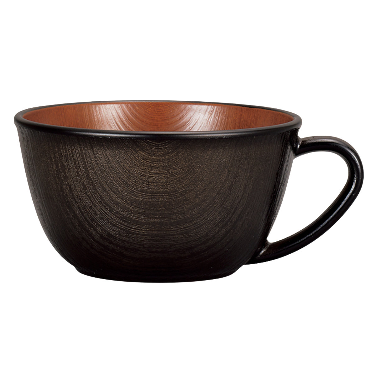 ボウル 木目スープカップ ナチュール ( 430ml 電子レンジ対応 食洗機対応 樹脂製 日本製 スープカップ 食器 おしゃれ 和モダン 和風 ナチュラル 木目調 ) 【ブラック×ブラウン】 ブラック×ブラウン
