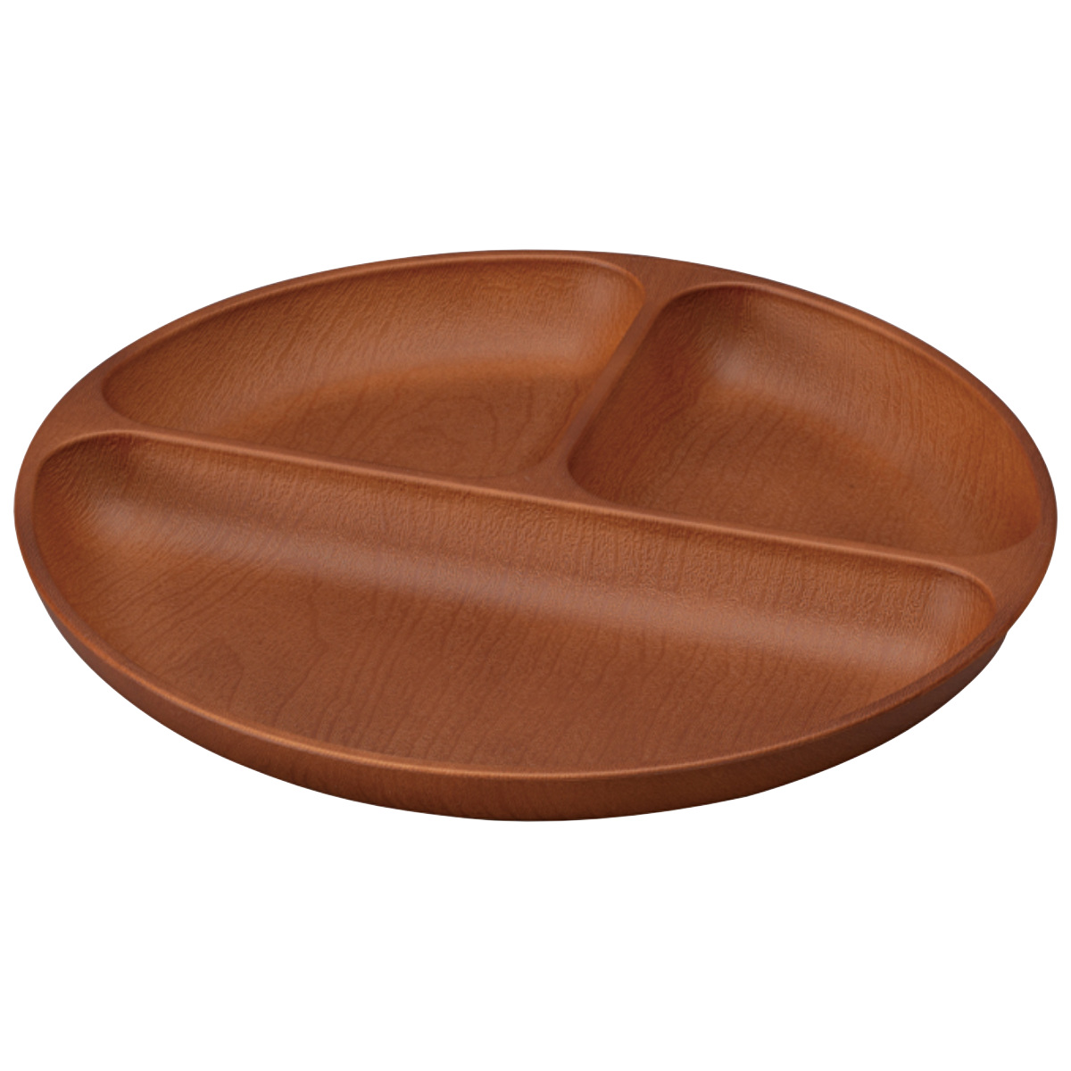 ランチプレート 木目丸仕切プレート 抗菌加工 ( 電子レンジ対応 食洗機対応 日本製 樹脂製 プレート 仕切り付き 皿 お皿 食器 おしゃれ ナチュラル 木目調 シンプル かわいい 北欧 北欧風 ) 【ミディアムブラウン】 ミディアムブラウン