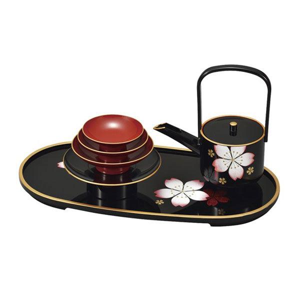 屠蘇器 セット お屠蘇セット 小判型 黒 さくら おしゃれ 日本製 （ お