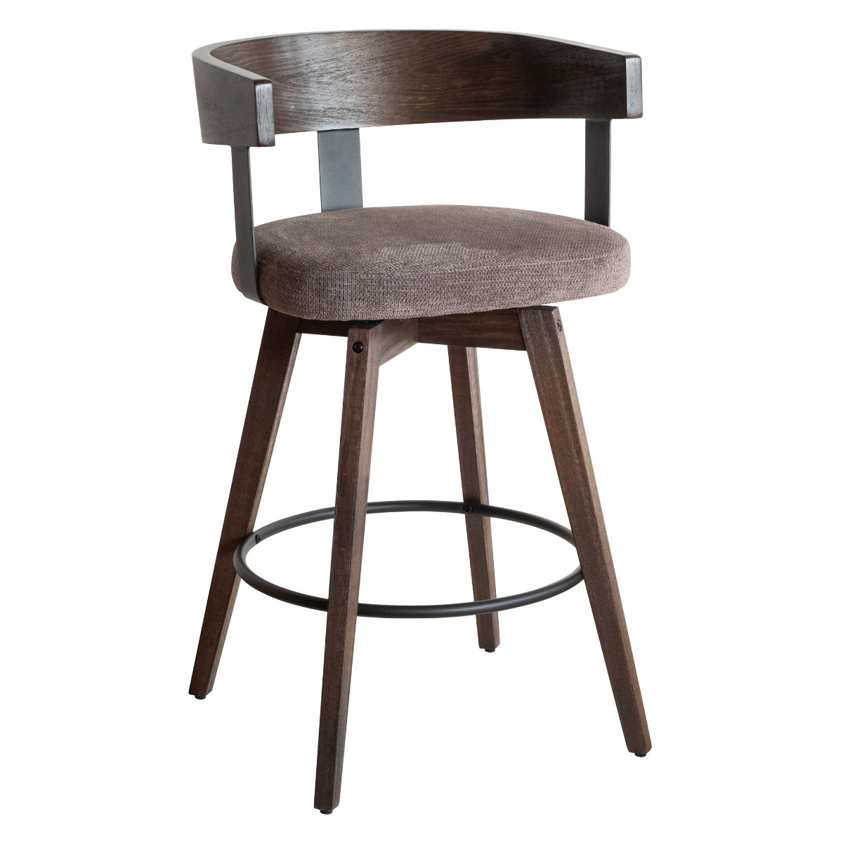 カウンターチェア 回転式 座面高67cm バーチェア Satio ( 背もたれ付き チェア 木製 天然木 回転 フットレスト ハイチェア バースツール イス 椅子 足置き 広めの座面 いす スツール チェアー おしゃれ ハイタイプ キッチン ) 【ダークブラウン×ダークグレー】 ダークブラウン×ダークグレー