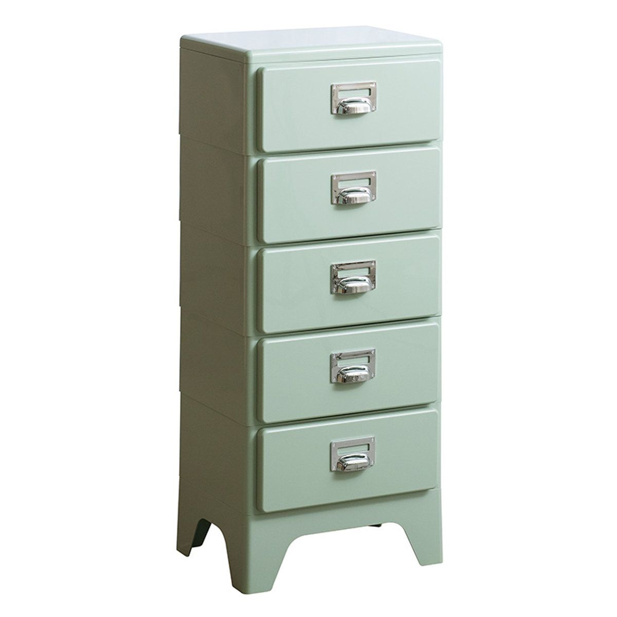 チェスト 5段 多段チェスト Cran 幅39.5×奥行31×高さ96.5cm プラスチック 完成品 ( 収納 収納ケース 収納チェスト スリム タンス 引き出し プラスチックチェスト 衣装収納 衣類収納 リビング レトロ かわいい 可愛い ) 【ライトグリーン】 ライトグリーン