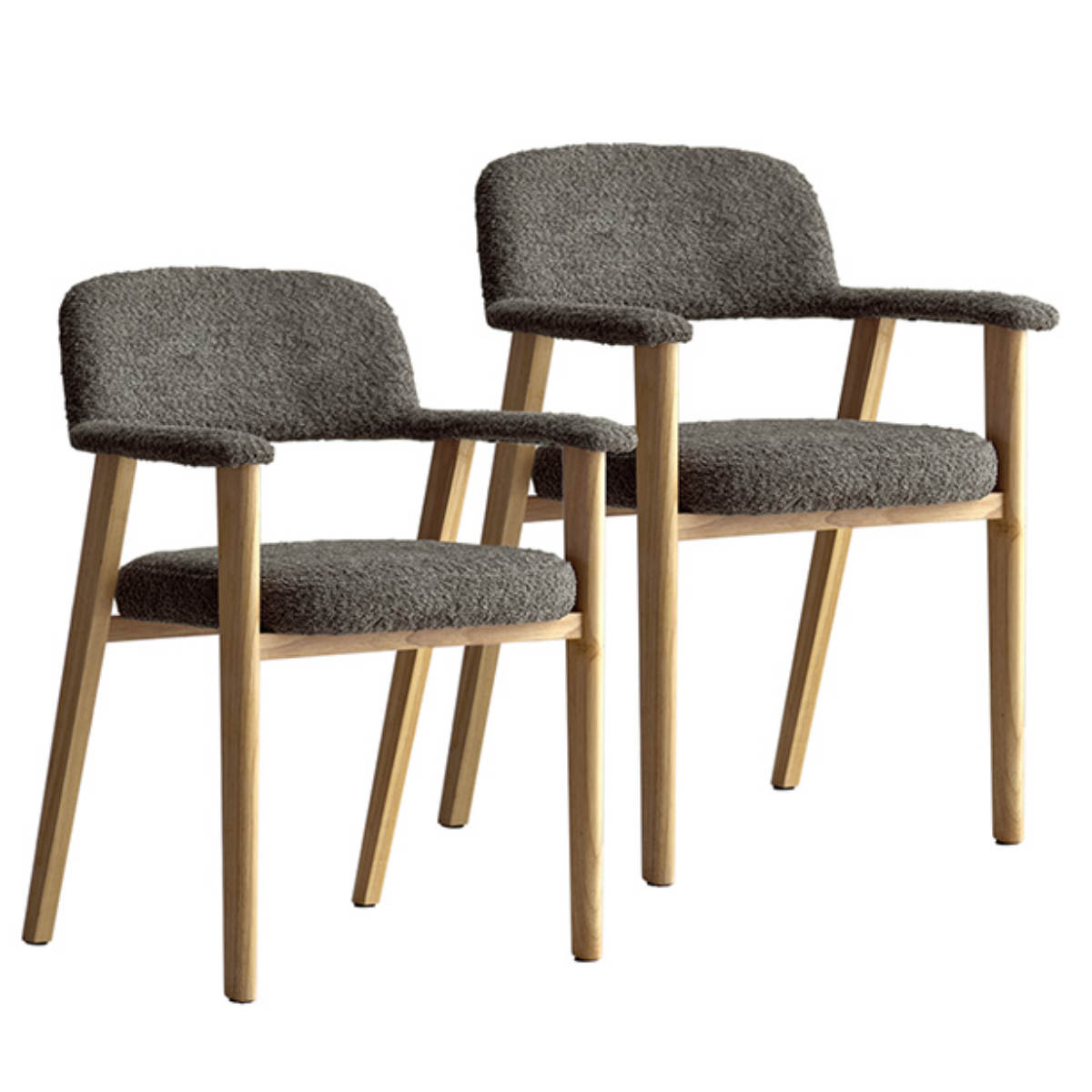 ダイニングチェア 座面高45cm 2脚セット 肘付き Levo 木製 ブークレ生地 Signature Studio ( チェア ダイニング イス 椅子 天然木 食卓椅子 肘掛け アームレスト チェアー いす 食卓 リビング リビングチェア クッション座面 ) 【ブラウン】 ブラウン