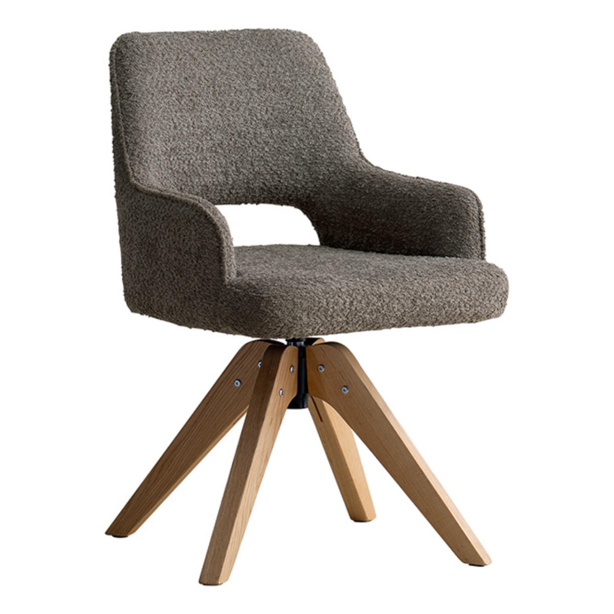 ダイニングチェア 座面高47cm 回転 肘掛け付き ブークレ生地 Oria Signature Studio ( チェア ダイニング イス 天然木 食卓椅子 ウレタン ポケットコイル 椅子 チェアー いす 食卓 リビング リビングチェア ファブリック 回転椅子 ) 【ブラウン】 ブラウン