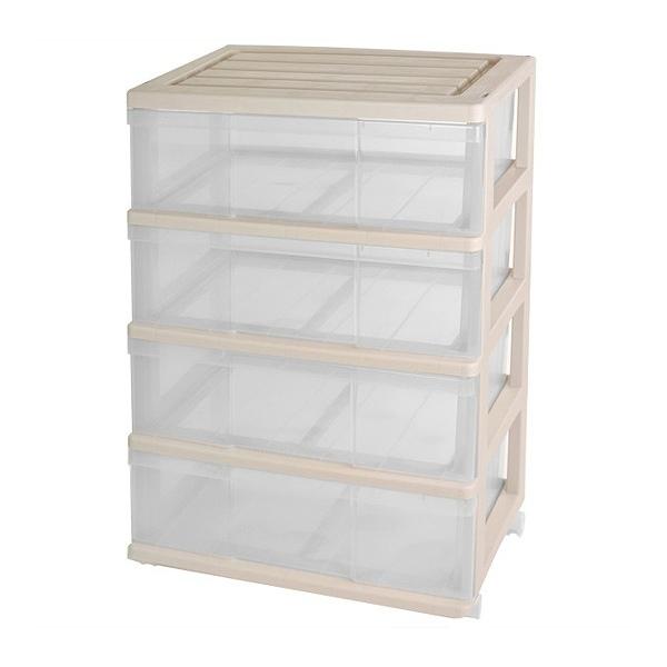 収納ケース ワイド収納ケース 4段 引き出し モノトーンカラー キャスター付き ( 収納ボックス 衣装ケース 衣類収納 子供部屋 子ども部屋 クローゼット収納 チェスト プラスチック 押入れ 収納 ケース 引出し スタッキング ) 【ベージュ】 ベージュ