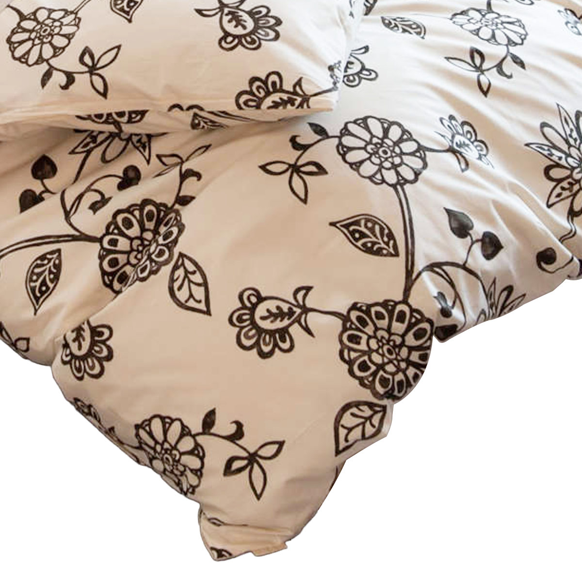 掛け布団カバー Fab the Home ダブル エイジア 花柄 綿100% ( 布団カバー かけ布団カバー 掛けふとんカバー 掛けカバー 掛カバー ファブザホーム コットン 綿 フラワー モノトーン サイドファスナー ) 【チャコール】 チャコール