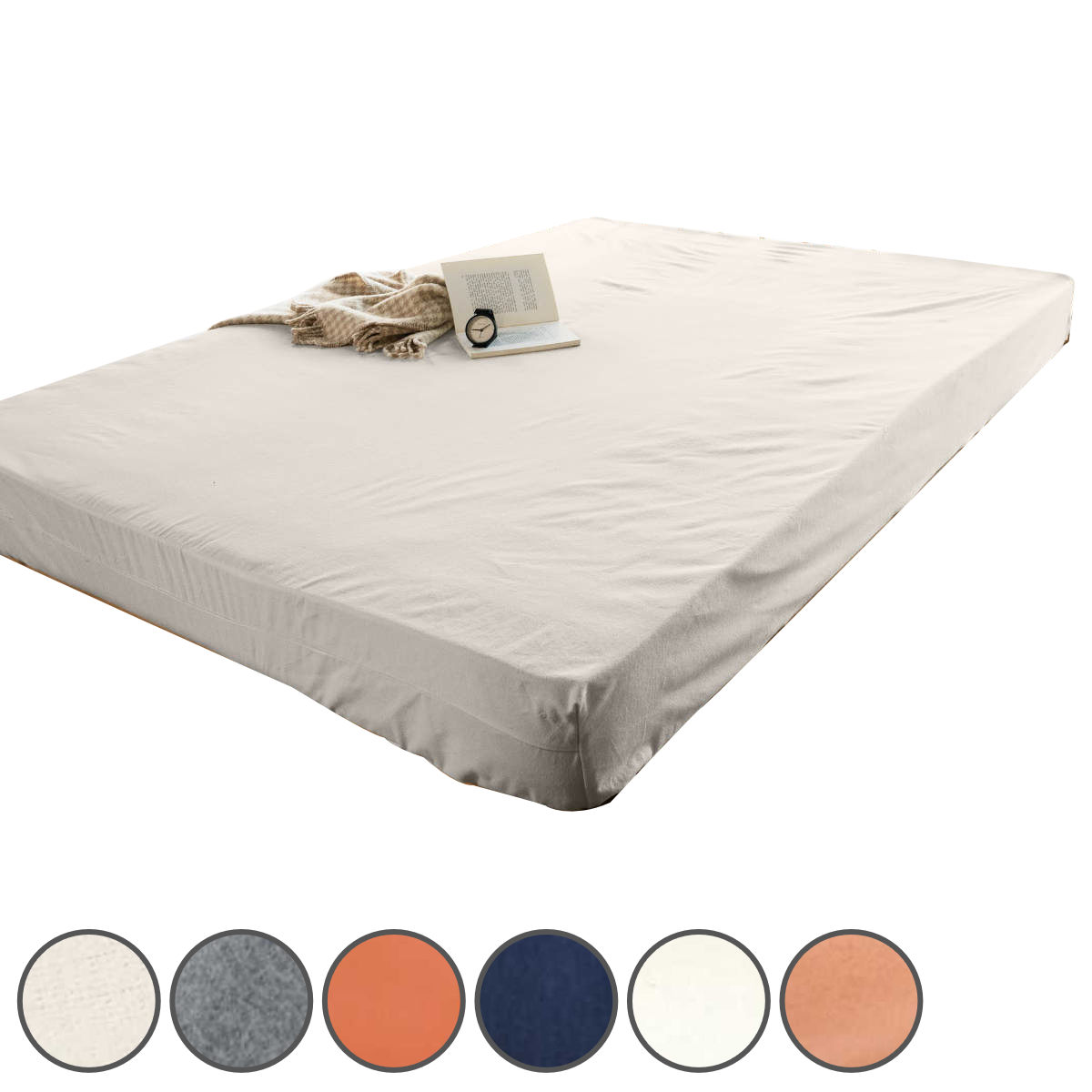 ボックスシーツ Fab the Home ダブル コットンフランネル 綿100% ( ファブザホーム マットレスカバー ベッドカバー ベッドシーツ 寝具 起毛素材 綿 継ぎ目なし ゴム入り ズレ防止 マチ30cm 天然繊維 ) 【ミルク】 ミルク