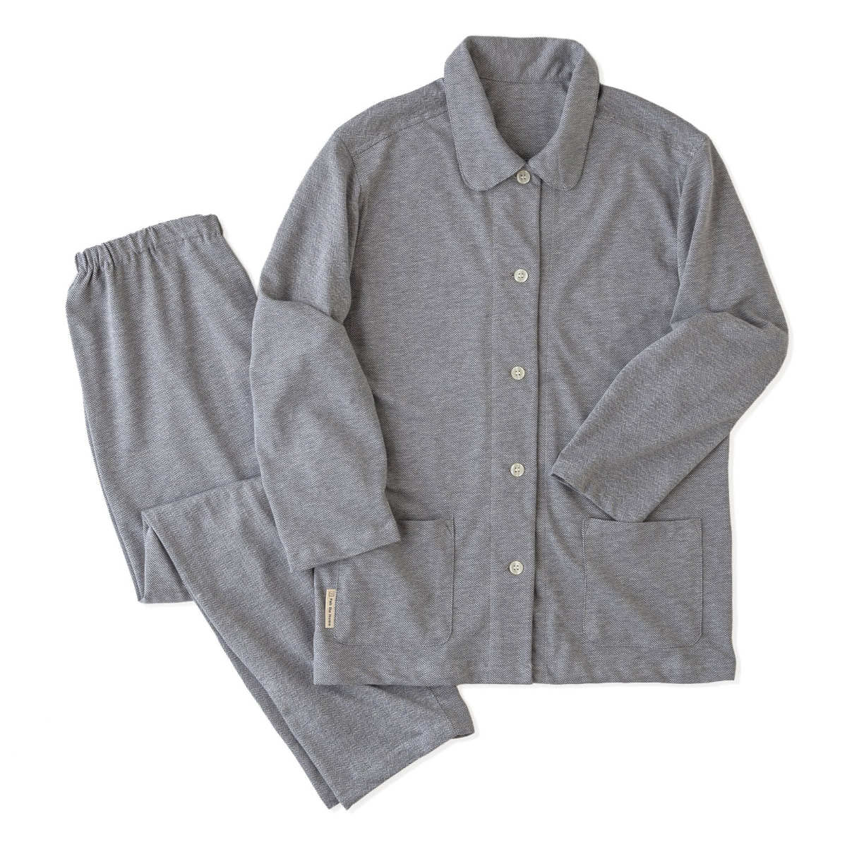 パジャマ Fab the Home L レディース ヘリンボーンニット 綿100% ( ファブザホーム ルームウェア 部屋着 ナイトウェア 寝巻き 上下セット 前開き 柔らか ストレッチ ナチュラル おしゃれ ) 【フェザーグレイ】 フェザーグレイ