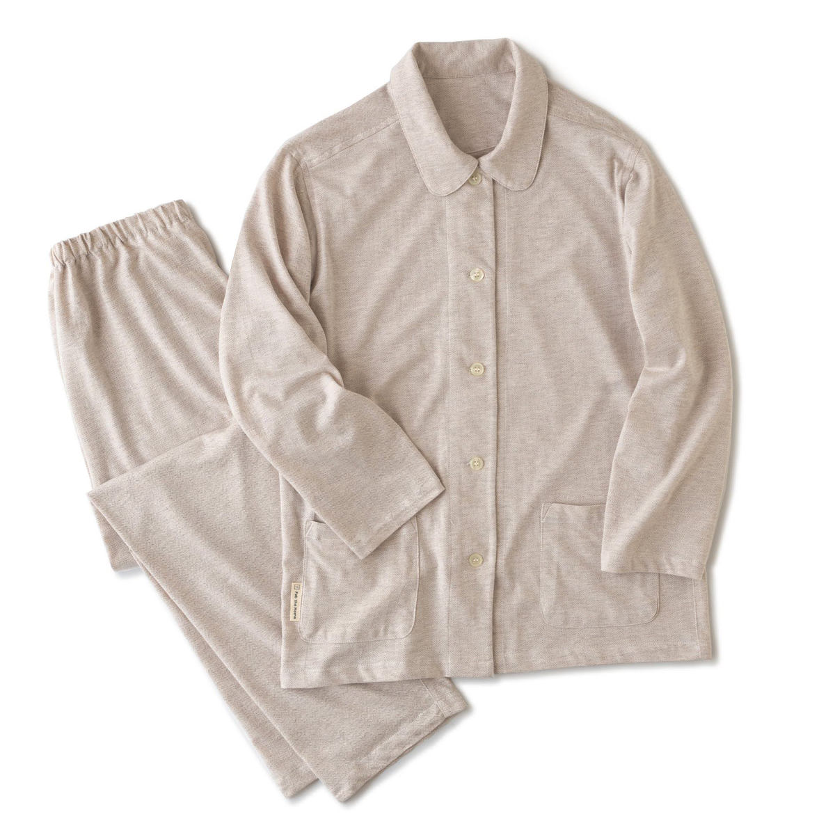 パジャマ Fab the Home L レディース ヘリンボーンニット 綿100% ( ファブザホーム ルームウェア 部屋着 ナイトウェア 寝巻き 上下セット 前開き 柔らか ストレッチ ナチュラル おしゃれ ) 【フェザーストーン】 フェザーストーン