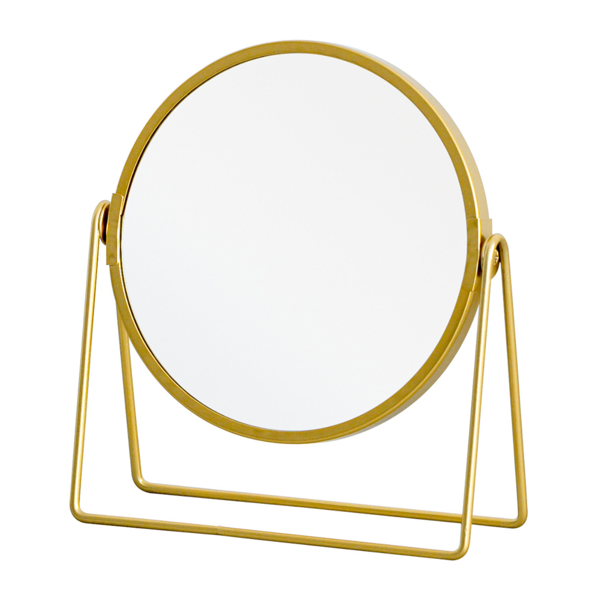 卓上スタンドミラー ロータイプ 片面拡大鏡 3倍率 LINO ( 両面 鏡 ミラー ゴールド 丸 ラウンド 円形 卓上 インテリアミラー 高級感 化粧 メイク コンパクト ディスプレイ )