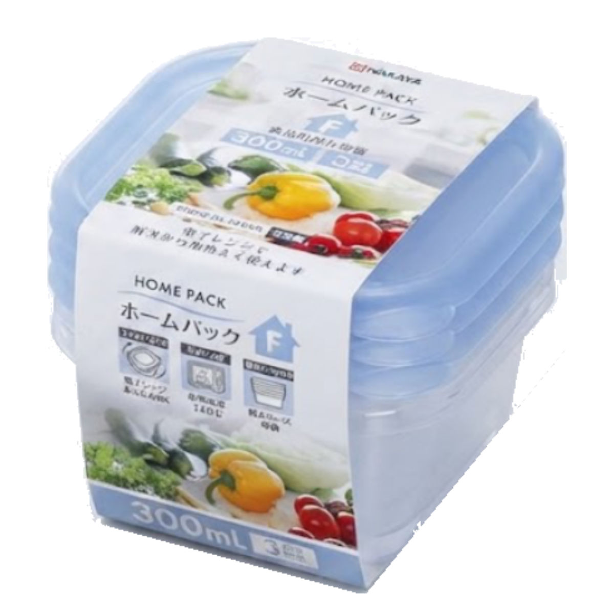 保存容器 300ml 3個組 ホームパック F 3P ( プラスチック 日本製 レンジ対応 冷凍 冷蔵 フードコンテナ 食品保存 作り置き スタッキング 重ね収納 電子レンジ対応 冷凍保存 ) 【ブルー】 ブルー