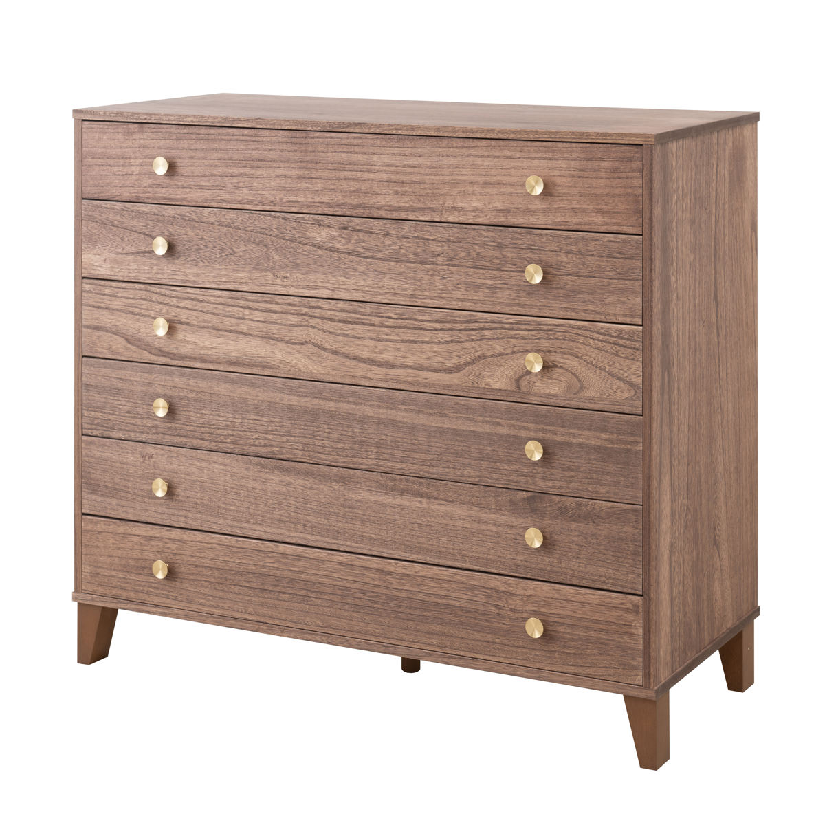 桐 脚付き洋風チェスト 幅100cm 6段 真鍮取っ手 積み重ね 日本製 ( チェスト 脚付 洋風 天然木 防虫 調湿 完成品 着物収納 桐たんす たとう紙 総桐 六杯 真鍮 ナチュラル ブラウン グレー ) 【ブラウン】 ブラウン
