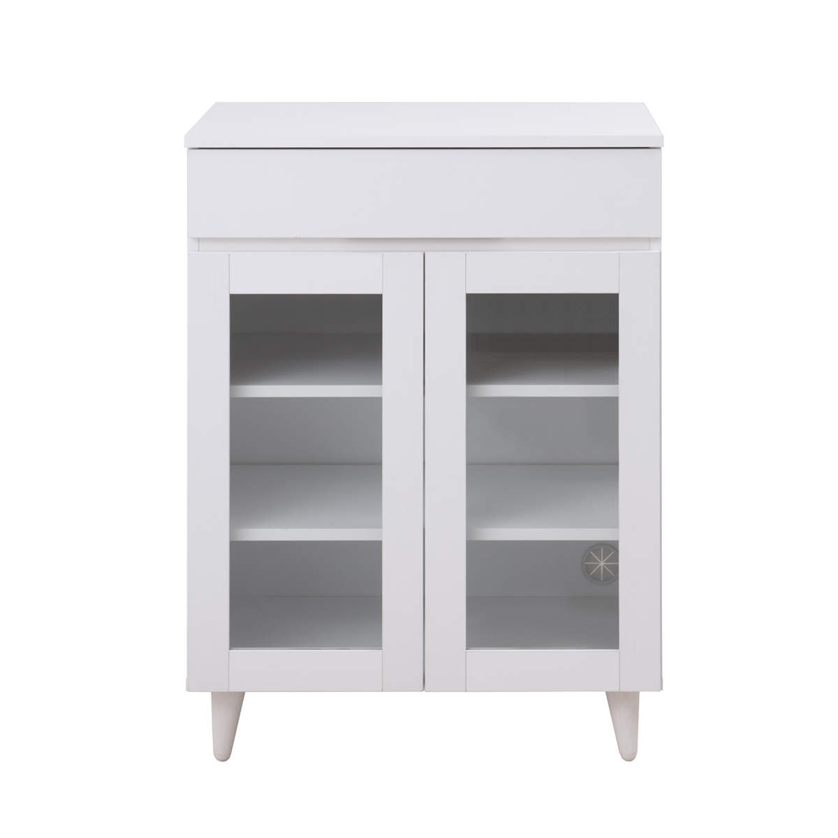 キッチンカウンター 幅60cm ガラス扉 ミニカップボード ホワイトリヴ ( Whiteliv カウンター 食器棚 カップボード 可動棚 組み合わせ キッチン収納 ホワイト 引き出し シンプル )