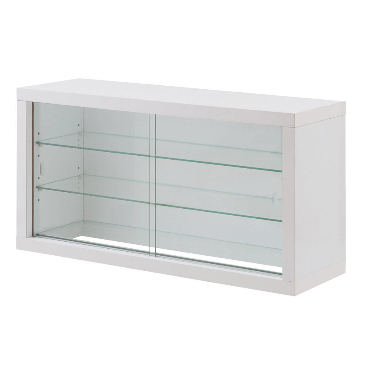 コレクションボード ガラス棚タイプ LEDライト付き 幅90cm 艶有り仕上げ ( recta コレクションラック ディスプレイ 照明 収納 棚 引出し 艶あり 組み合わせ ガラス天板 ハイグロス仕上げ 引き戸 ホワイト 可動棚 奥行スリム 薄型 )