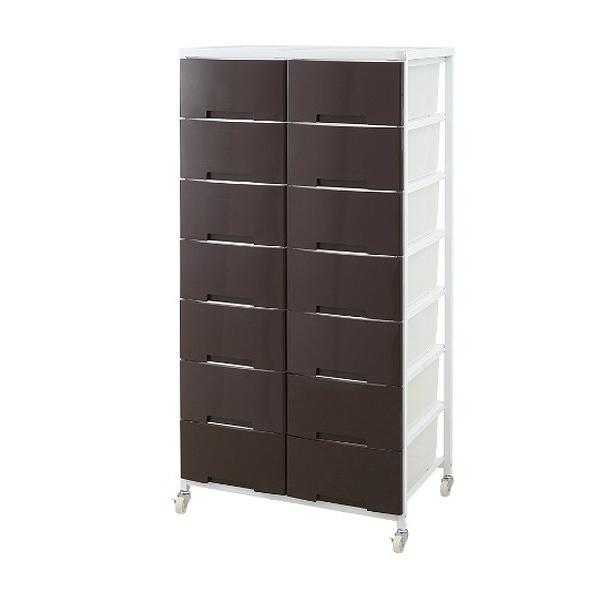 衣装ケース 大量収納プラスチックチェスト 2列7段 ( 幅69×奥行48×高さ144cm 収納ボックス 引き出し ハイタイプ 収納ケース チェスト 衣類収納 大容量 タンス キャスター付き リビング収納 クローゼット ランドリー 日本製 スリム ) 【ブラウン】 ブラウン