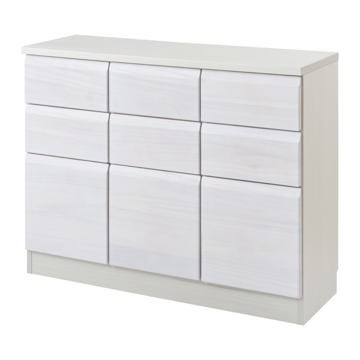 桐 キャビネット 幅107.5cm 引出しタイプ 日本製 完成品 ( 棚 ラック 扉 収納 天然木前板 4杯 引出し A4対応 リビング収納 ルーター収納 配線穴 ホワイトウォッシュ ライトブラウン ) 【ホワイトウォッシュ】 ホワイトウォッシュ