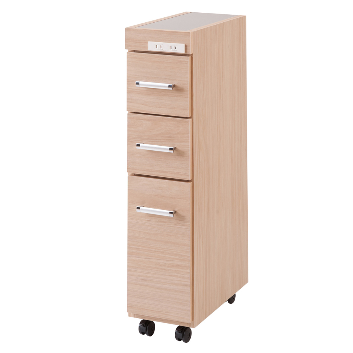 スリムキッチンワゴン 幅20cm ステンレス天板 2口コンセント 日本製 完成品 ( Sinker キッチンワゴン スリム 隙間収納 キャスター付 ワゴン スリムタイプ 作業台 コンセント付 引出し ナチュラル ホワイト ) 【ナチュラル】 ナチュラル