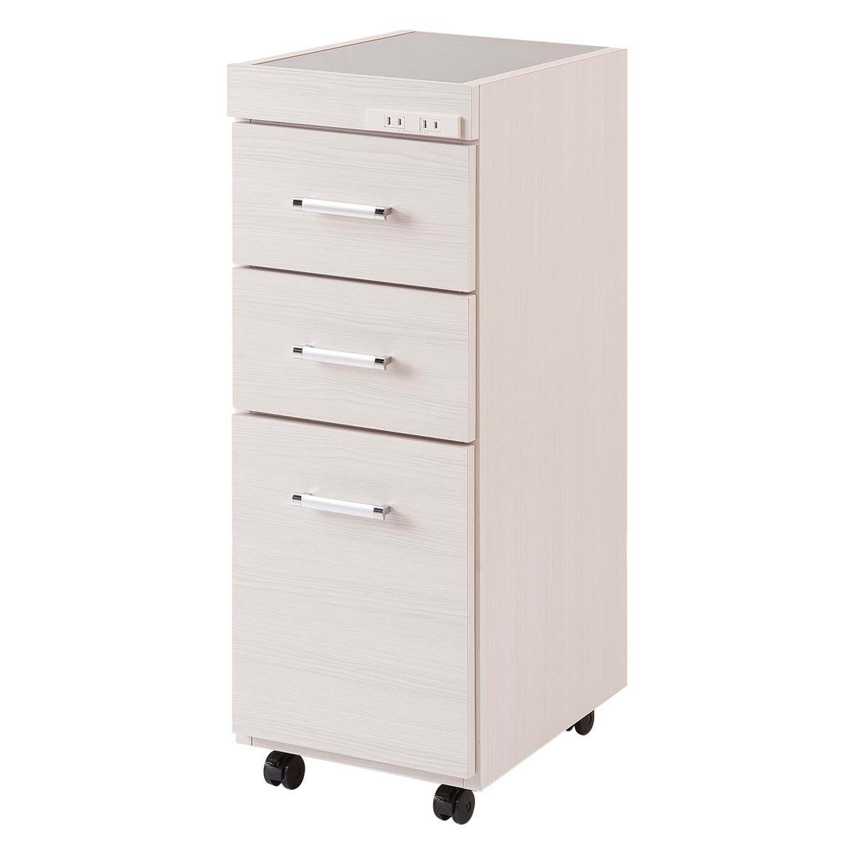 スリムキッチンワゴン 幅30cm ステンレス天板 2口コンセント 日本製 完成品 ( Sinker キッチンワゴン スリム 隙間収納 キャスター付 ワゴン スリムタイプ 作業台 コンセント付 引出し ナチュラル ホワイト ) 【ホワイト】 ホワイト