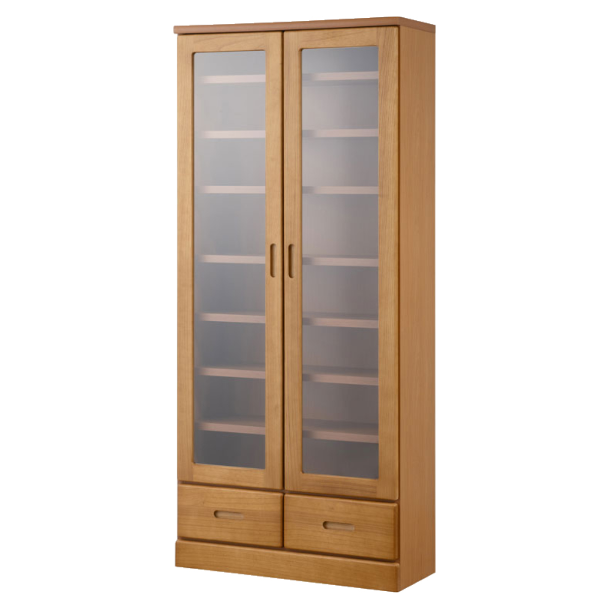 本棚 ガラス扉 幅80cm 桐材 完成品 日本製 ( 食器棚 棚 ラック 可動棚 天然木前板 A4対応 家具 収納 カップボード 引き出し ホワイトウォッシュ ライトブラウン ) 【ライトブラウン】 ライトブラウン