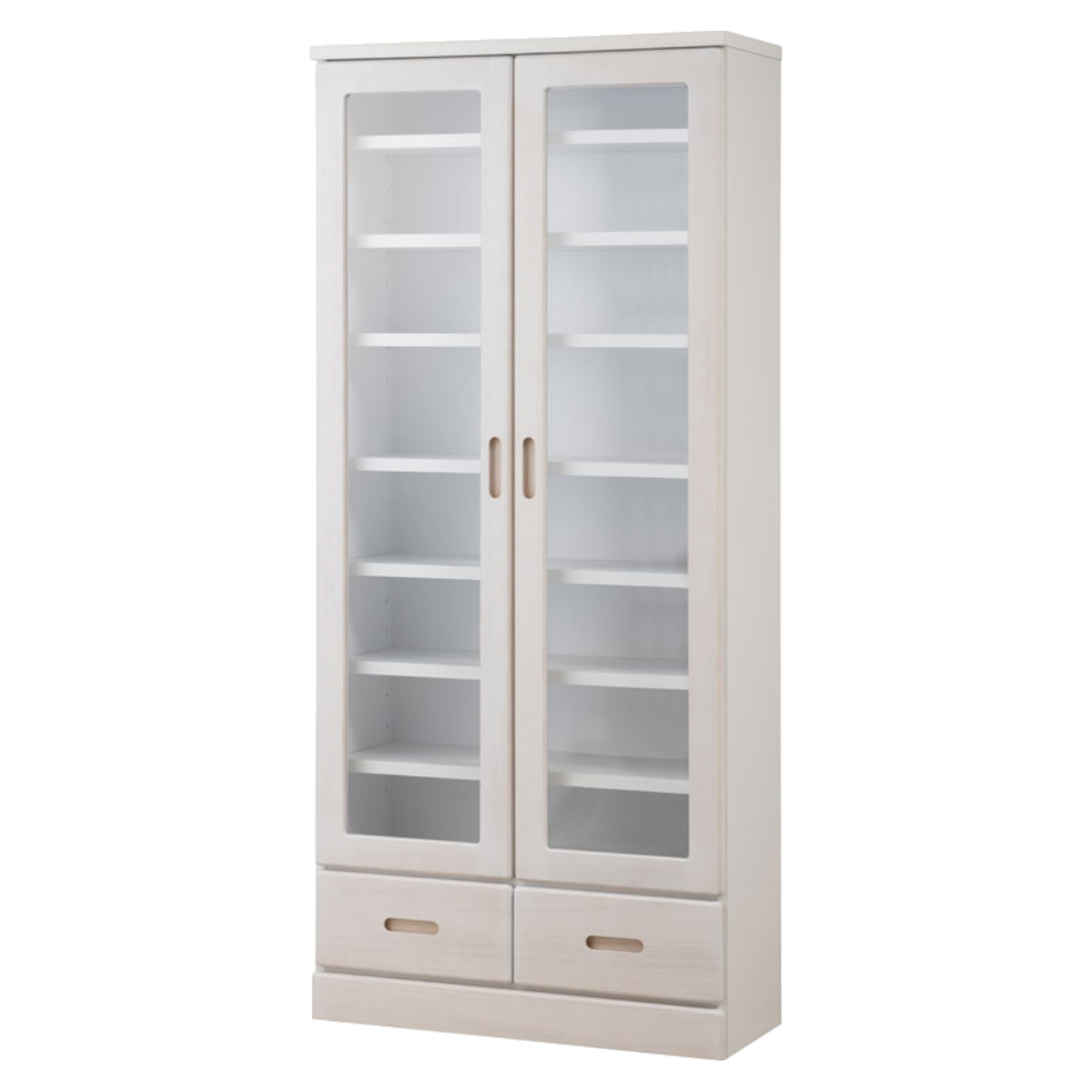 本棚 ガラス扉 幅80cm 桐材 完成品 日本製 ( 食器棚 棚 ラック 可動棚 天然木前板 A4対応 家具 収納 カップボード 引き出し ホワイトウォッシュ ライトブラウン ) 【ホワイトウォッシュ】 ホワイトウォッシュ