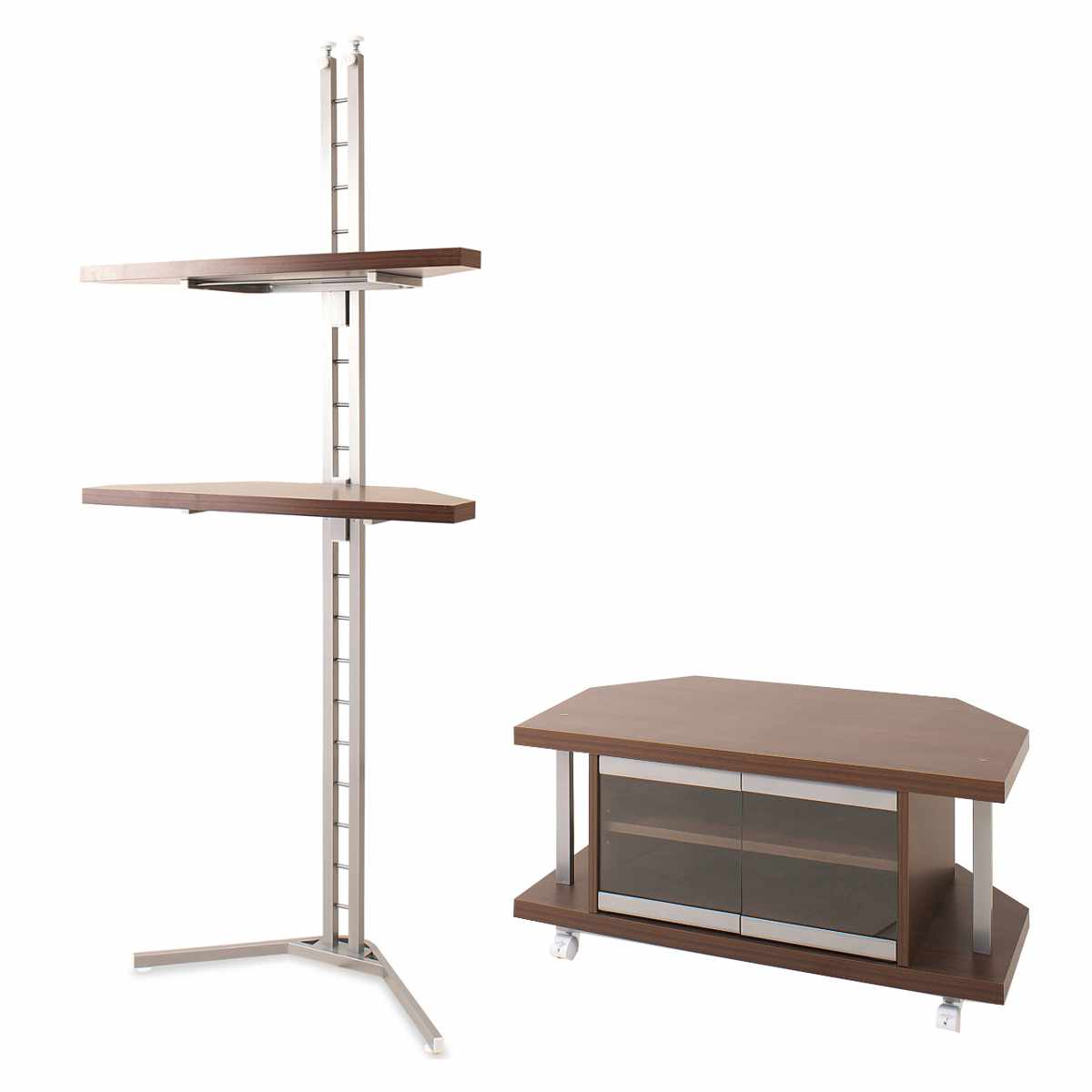 セット品 テレビ台 幅90cm 突っ張り コーナーラック 2段 日本製 ( セット 棚 ラック テレビボード AV収納 テレビラック TV台 TVラック コーナー 可動棚 キャスター付 )