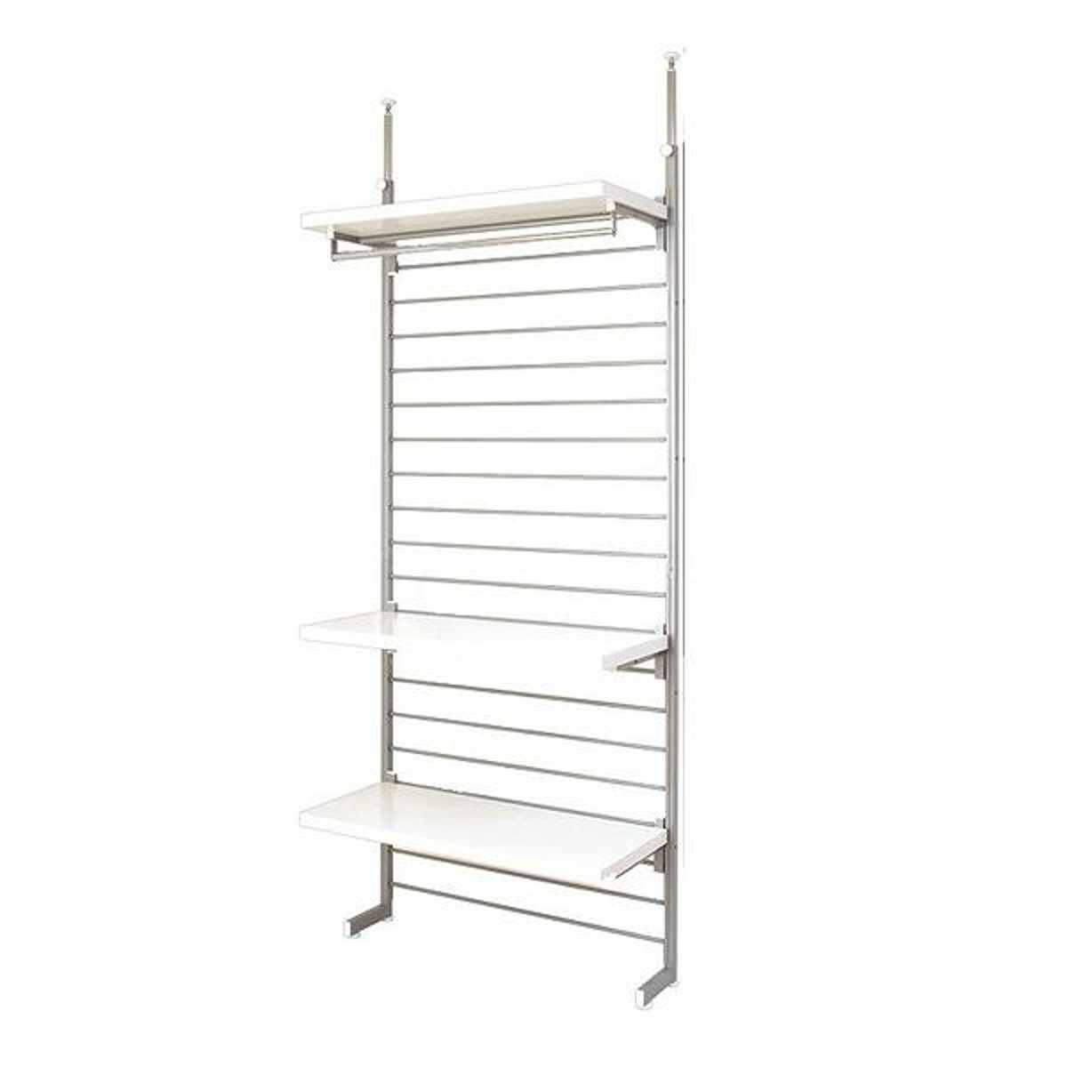 突っ張りラダーハンガー93cm ロッカー ( 突っ張り ラック 壁面収納 突っ張りラック 突っ張りハンガーラック ウォールラック 小物掛け すき間 壁面 収納 壁面ラック 衣類収納 洋服掛け コートハンガー パイプハンガー 棚板付 ) 【ホワイト】 ホワイト