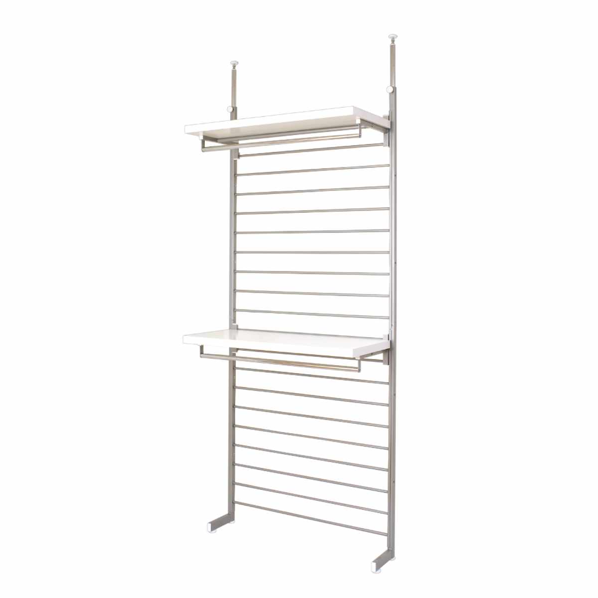 突っ張りラダーハンガー93cmブレザー ( 突っ張り ラック 壁面収納 突っ張りラック 突っ張りハンガーラック ウォールラック 小物掛け すき間 壁面 収納 壁面ラック 衣類収納 洋服掛け コートハンガー パイプハンガー 棚板付 ) 【ホワイト】 ホワイト