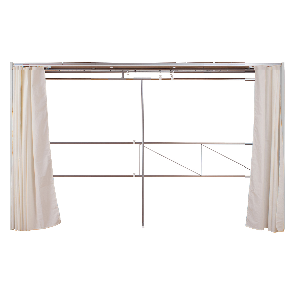 伸縮クローゼット 最大幅305cm ハンガーラック カーテン付き 日本製 ( パイプハンガー 衣類収納 大型 木製 コートハンガー 伸縮式 ワードローブ ) 【ホワイト】 ホワイト
