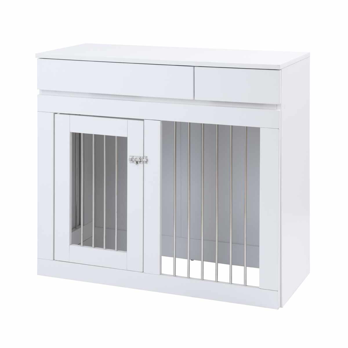 ペットケージ 幅90cm キャビネット ホワイトリビング ( ペット家具 ケージ 家具 収納 引き出し 収納ラック 鍵付 ペット用品 ペットベッド 背面化粧 拡張 )