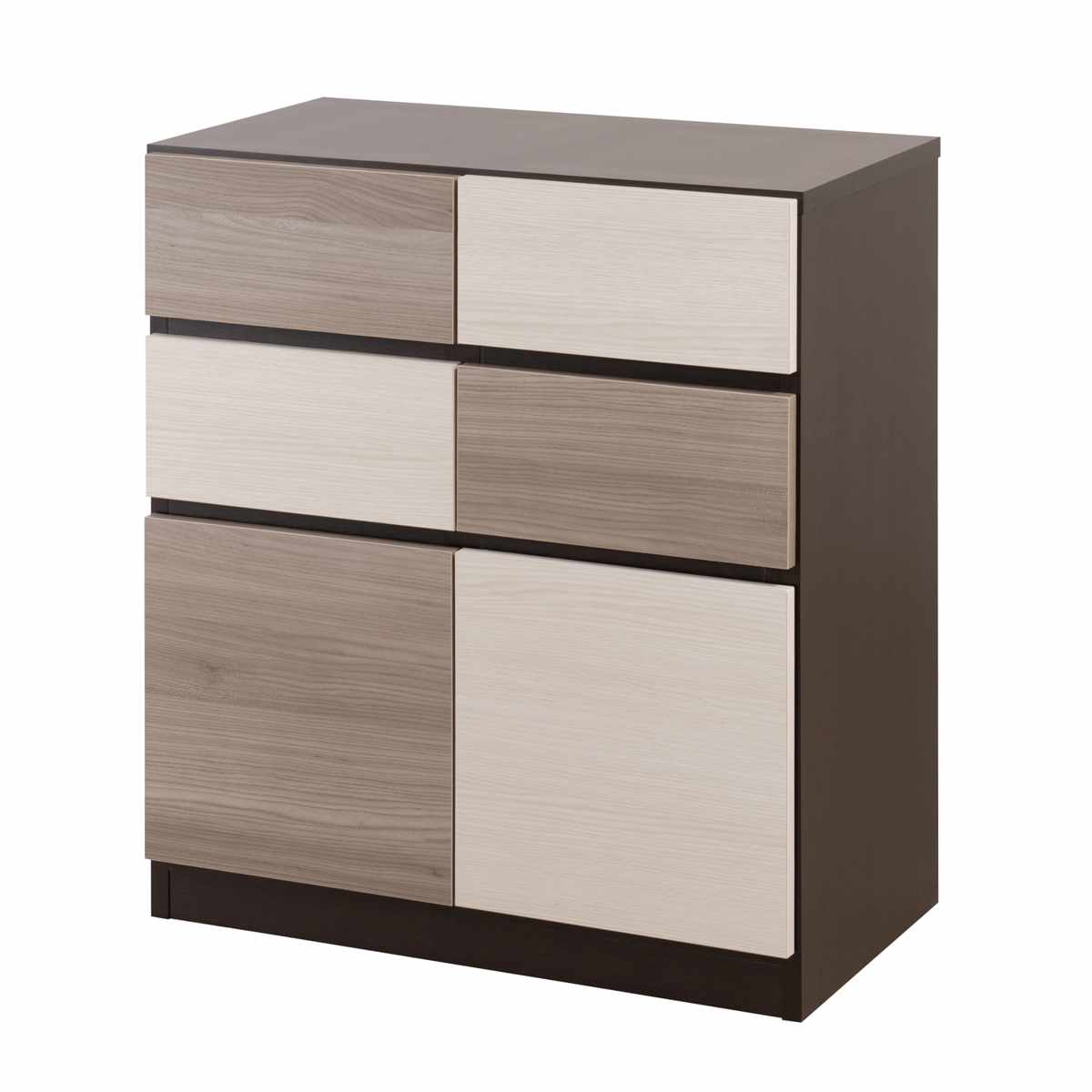 キャビネット 幅70cm グレートーン 日本製 完成品 ( 棚 ラック スクエア バイカラーA4対応 2段4杯 グレー A4サイズ シンプル 配線穴 スライドレール )