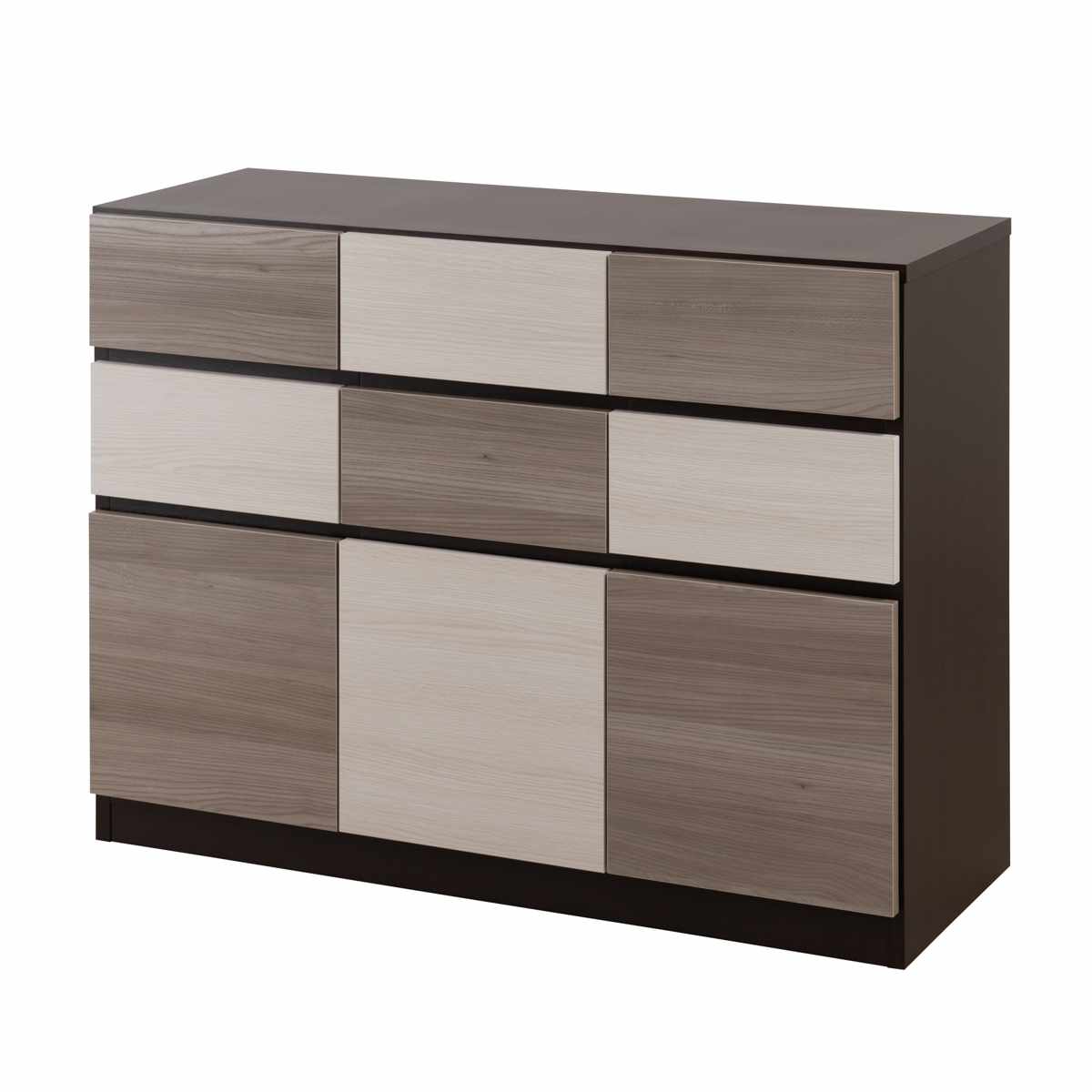 キャビネット 幅104.5cm グレートーン 日本製 完成品 ( 棚 ラック スクエア バイカラーA4対応 2段6杯 グレー A4サイズ シンプル 配線穴 スライドレール )