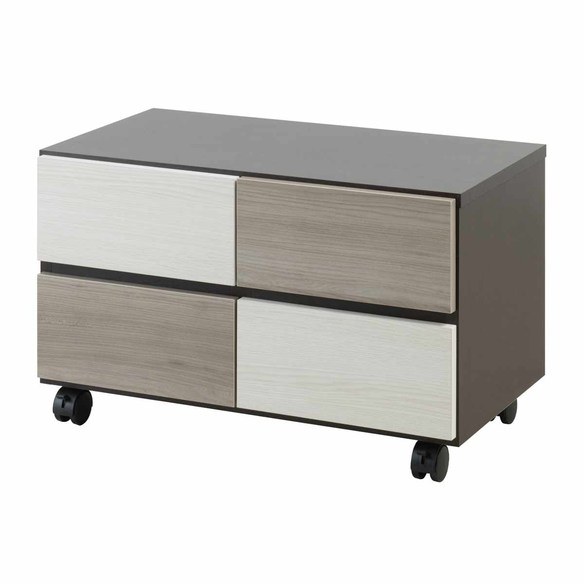 チェスト 幅70cm グレートーン キャスター付 日本製 完成品 ( 棚 ラック スクエア バイカラーA4対応 2段4杯 グレー A4サイズ シンプル キャビネット テレビ台 スライドレール )