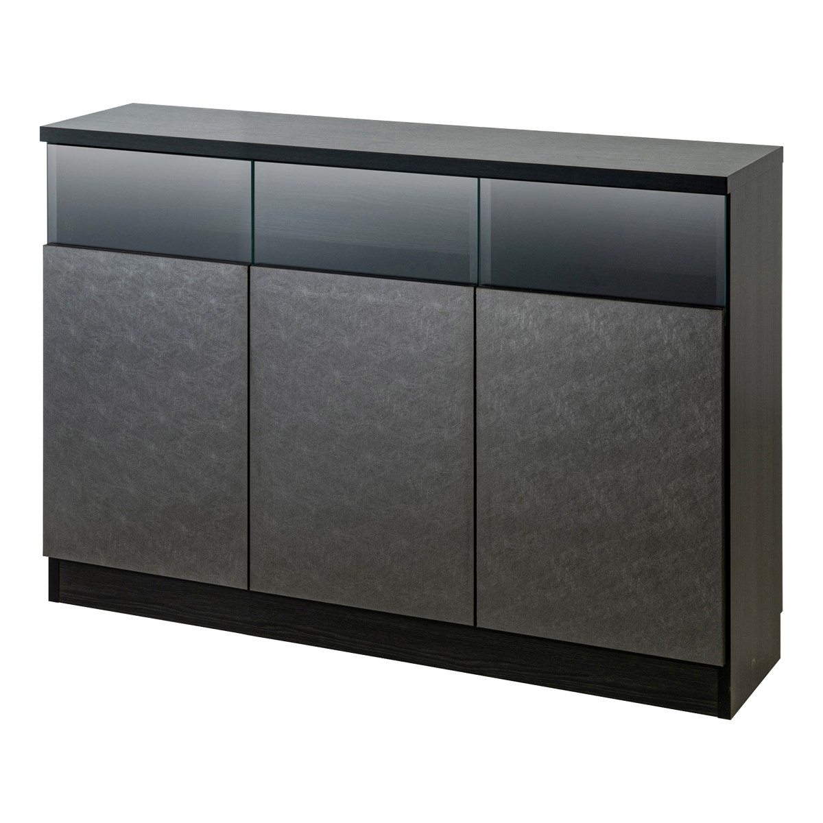 カウンター下収納 幅118cm キャビネット 日本製 完成品 ガラス窓 ( 棚 ラック メタリック カウンター下 可動棚 ルーター収納 ディスプレイ 窓下 組み合わせ 収納 家具 薄型 奥行スリム マットブラック グレー )