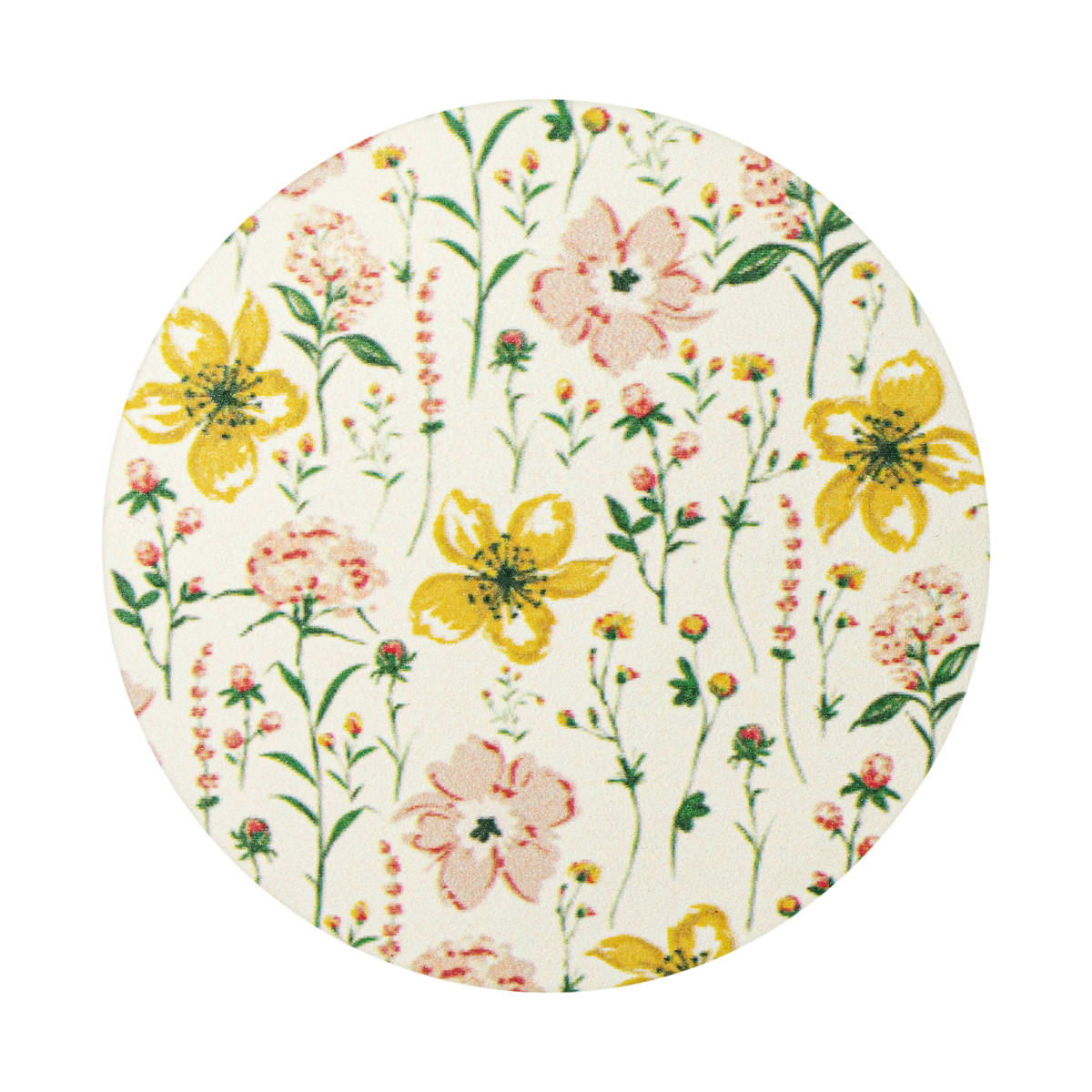 &NE ラバストーンコースター ソフト プリント ( 溶岩石 コースター ノンアスベスト アスベスト不使用 茶たく 茶托 グラスマット 丸 9cm 吸水 速乾 清潔 かわいい おしゃれ シンプル 無地 グラデ 花柄 大理石 テーブルウェア ) 【イエローフラワー】 イエローフラワー