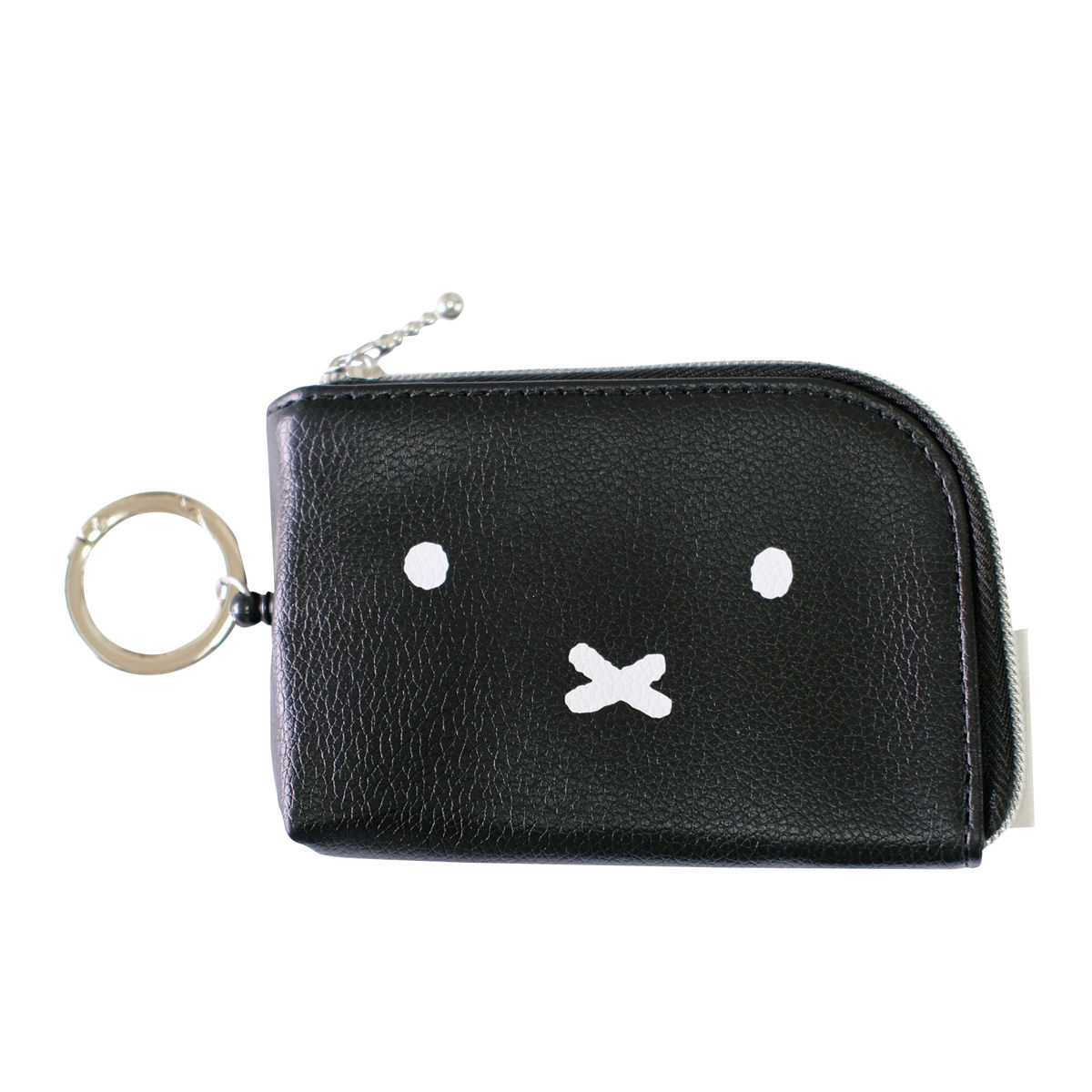 キーケース ミッフィー リール付き スマート キーポーチ 定期入れ ( miffy キャラクター キーカバー キーリング ポーチ クリア窓付き ボタン操作可能 コンパクト カラビナ付き 鍵 かぎ スマートキー ケース 通勤 通学 ) 【ブラック】 ブラック