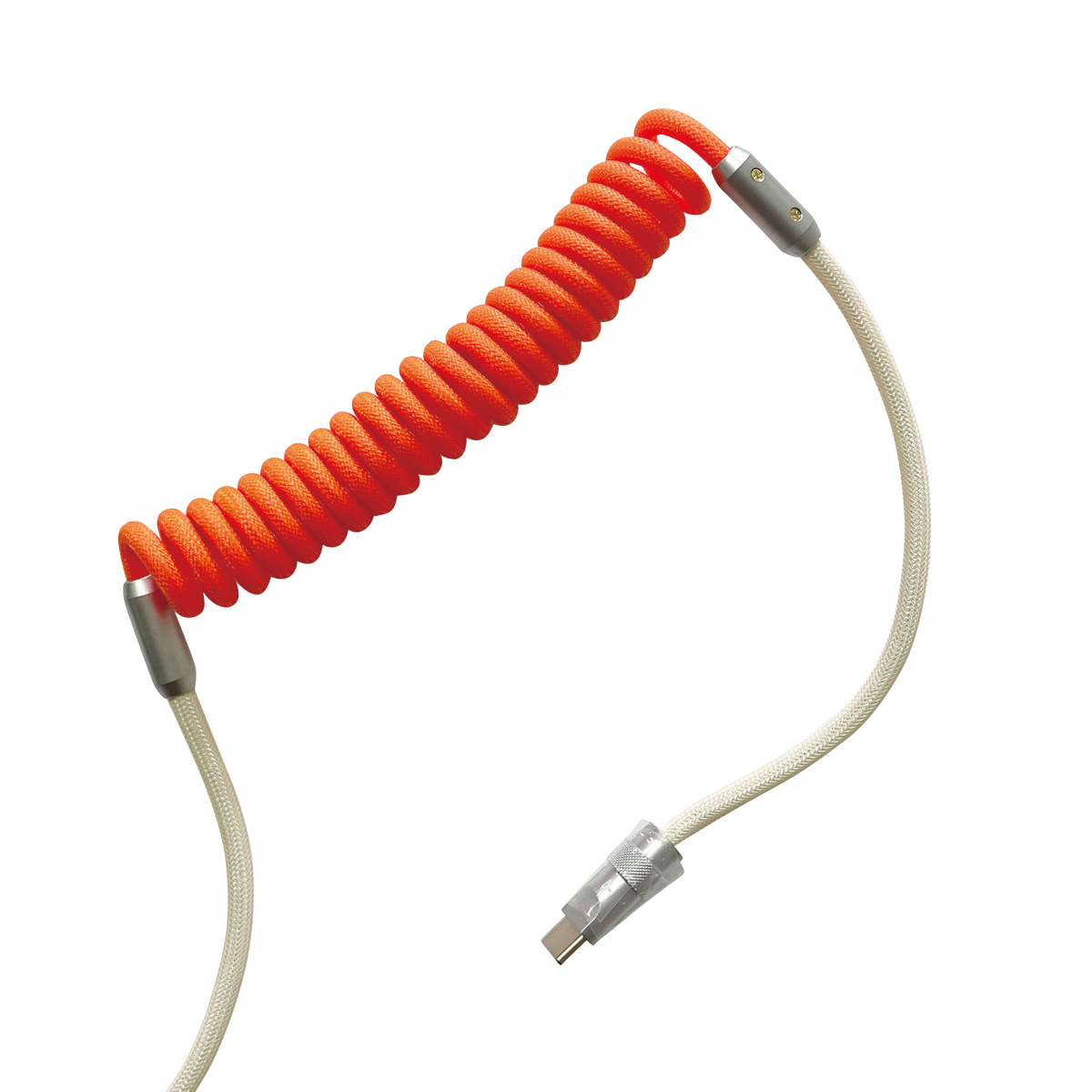 コイルケーブル TypeC×TypeC タイプC ( USBケーブル type-c 充電 データ転送 ケーブル 絡まりにくい おしゃれ 85cm タイプc スマホ タブレット モバイル 充電器 コード ) 【オレンジ×アイボリー】 オレンジ×アイボリー