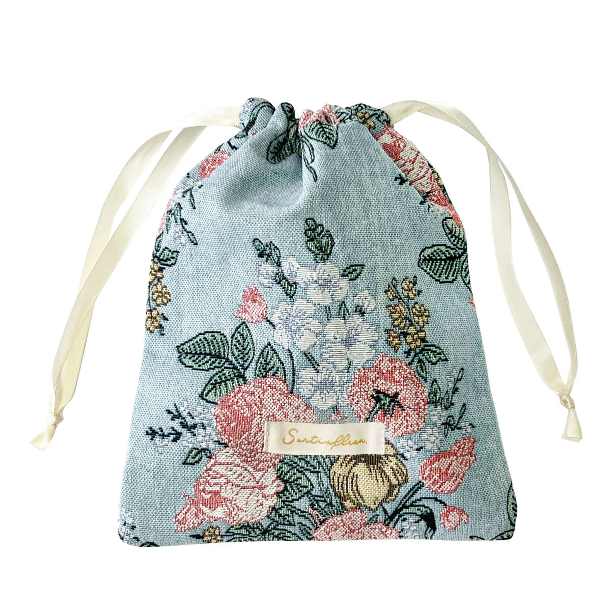 巾着 ポーチ ジャガード織り 花柄 小物入れ 収納 ( 巾着袋 持ち運び 収納ポーチ メイクポーチ 手提げ 旅行 バッグインバッグ 巾着バッグ 小物収納 ハンドバッグ プレゼント おしゃれ 大人 かわいい 雑貨 ) 【グリーン】 グリーン