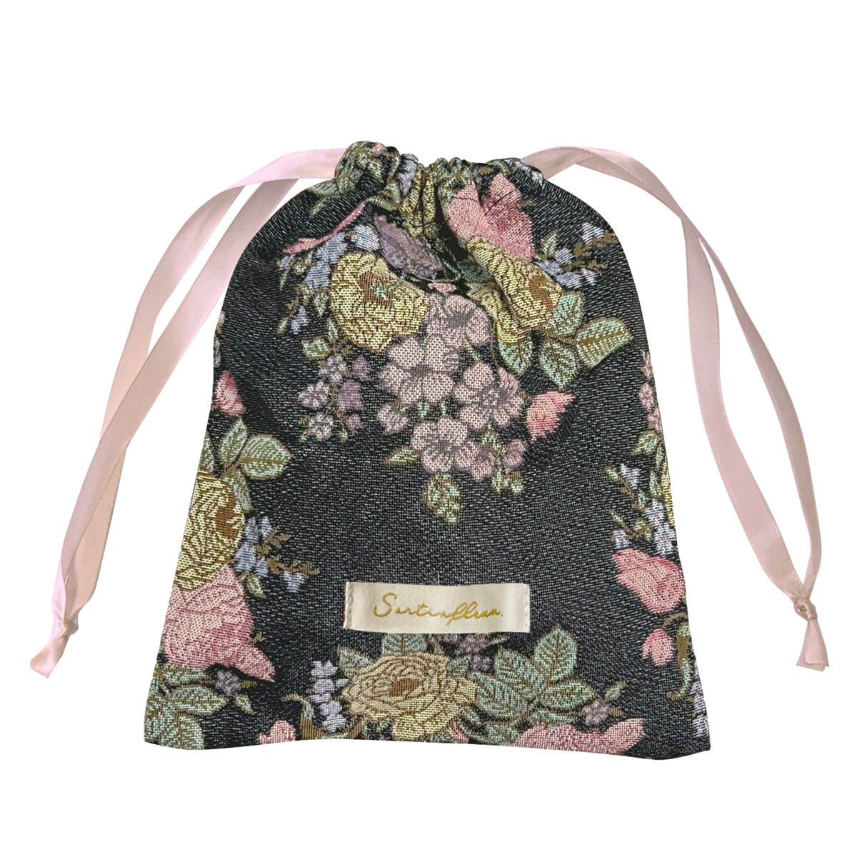 巾着 ポーチ ジャガード織り 花柄 小物入れ 収納 ( 巾着袋 持ち運び 収納ポーチ メイクポーチ 手提げ 旅行 バッグインバッグ 巾着バッグ 小物収納 ハンドバッグ プレゼント おしゃれ 大人 かわいい 雑貨 ) 【グレー】 グレー