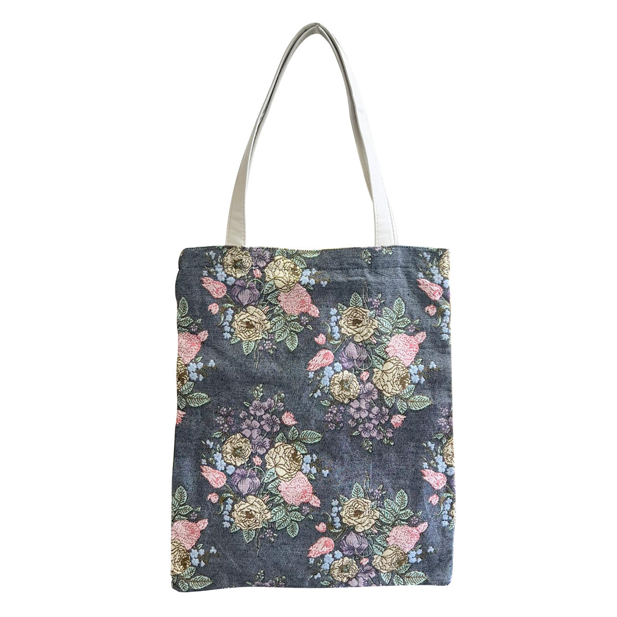 トートバック エコバック ジャガード織り 花柄 ( A4 トート 手提げバッグ かばん 鞄 肩掛け 留め具付き マグネット レディース 大人 かわいい おしゃれ プレゼント 雑貨 通勤 通学 買い物 ) 【グレー】 グレー