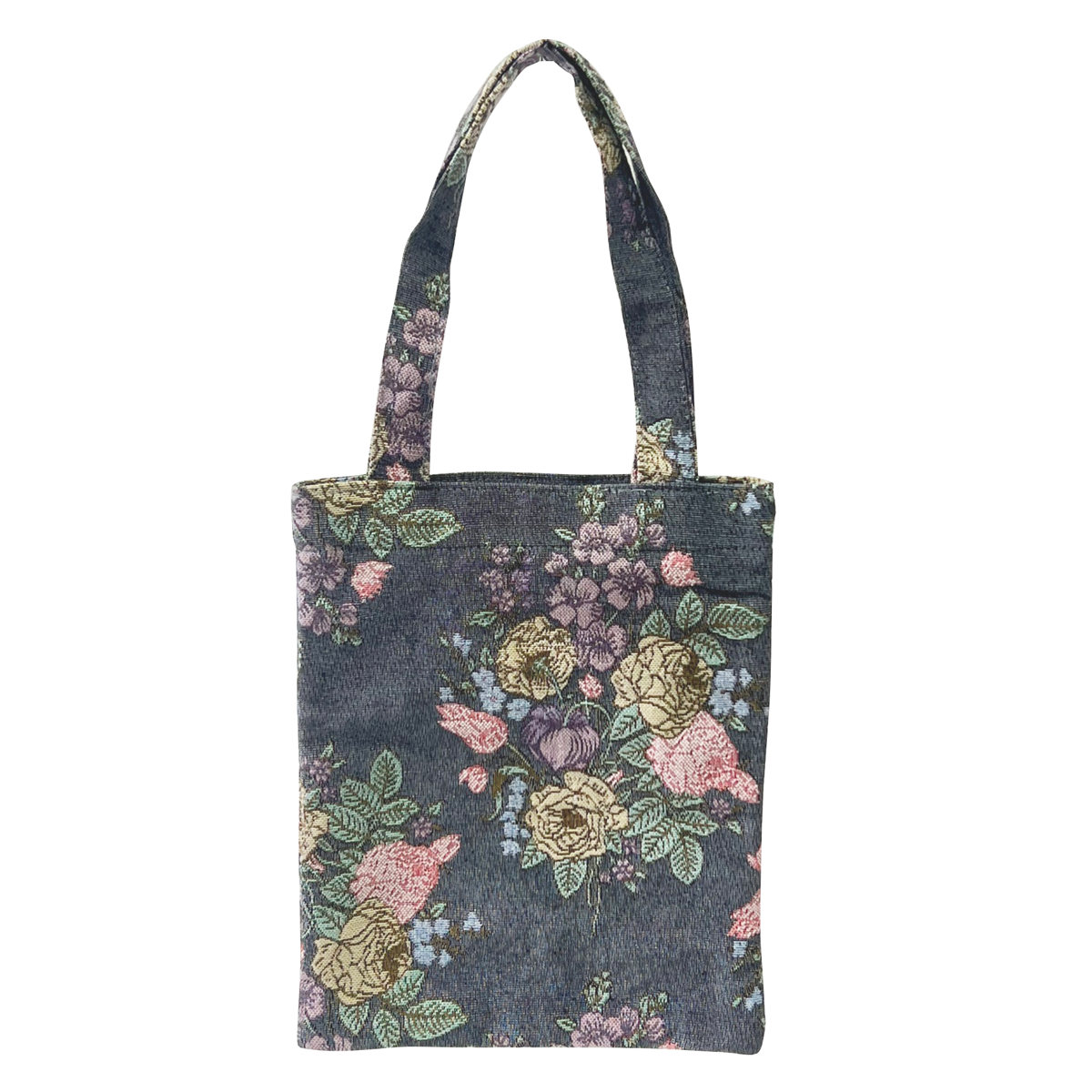 ミニ トートバック エコバック ジャガード織り 花柄 ( ミニトート 手提げバッグ かばん 鞄 手提げ サブバッグ エコバッグ レディース 大人 かわいい おしゃれ プレゼント 雑貨 通勤 通学 買い物 ) 【グレー】 グレー