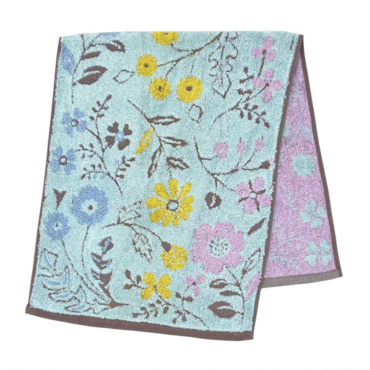 タオル ナチューラファブリカ フラウワ フェイスタオル 34×80cm ( 顔拭きタオル たおる 綿100% 吸水 花柄 ジャガード織 デイリータオル 汗拭き ふんわり 34×80 フラワー ブルー ピンク イエロー ) 【ブルー】 ブルー