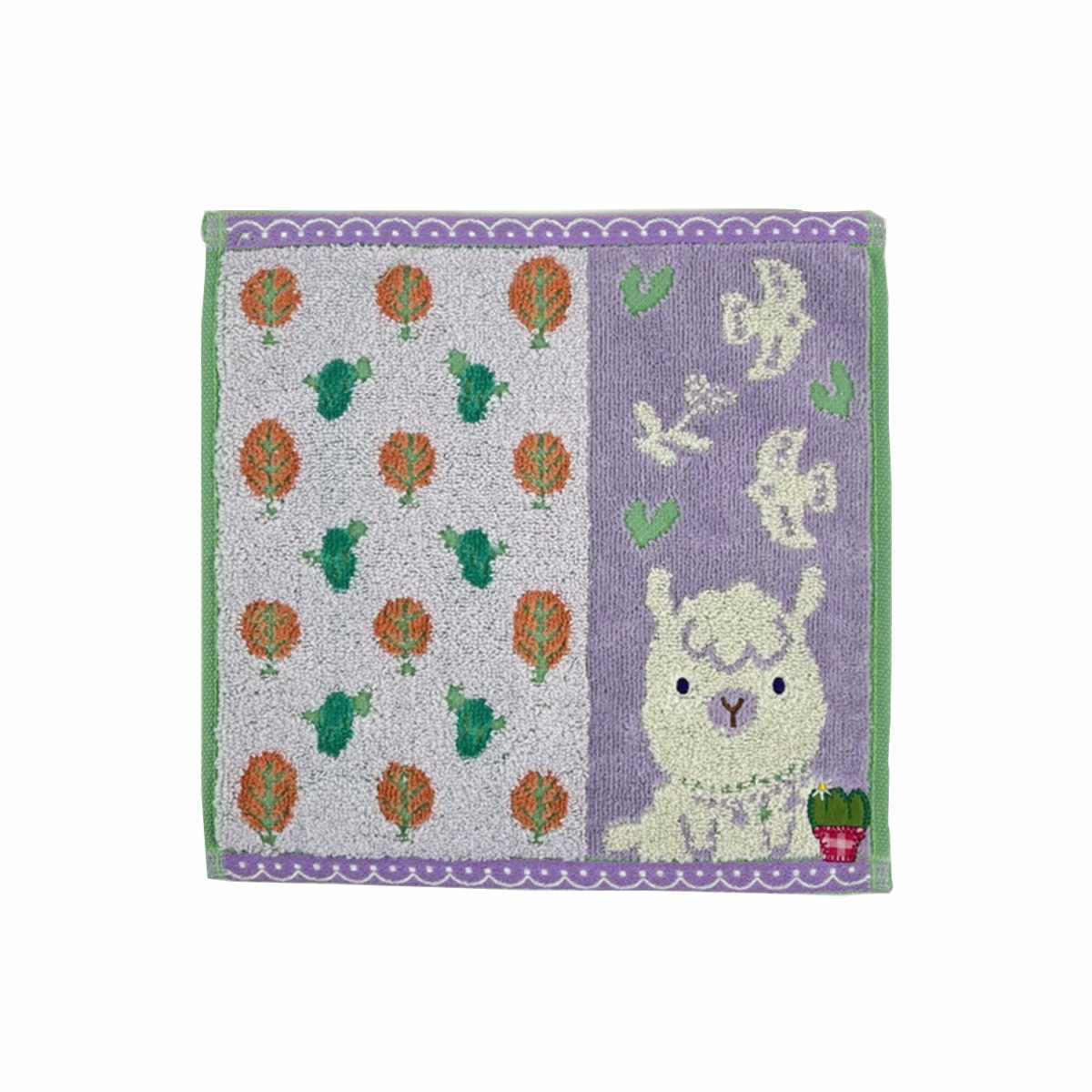 タオル フレル ホイップクリーム タオルチーフ 23×23cm ( ミニタオル たおる ハンカチ 手拭き 綿100% 吸水 アニマル柄 ジャガード織 手拭きタオル ハンドタオル 汗拭き ふんわり 23×23 カエル クマ ネコ ウサギ アルパカ イヌ ) 【アルパカ】 アルパカ