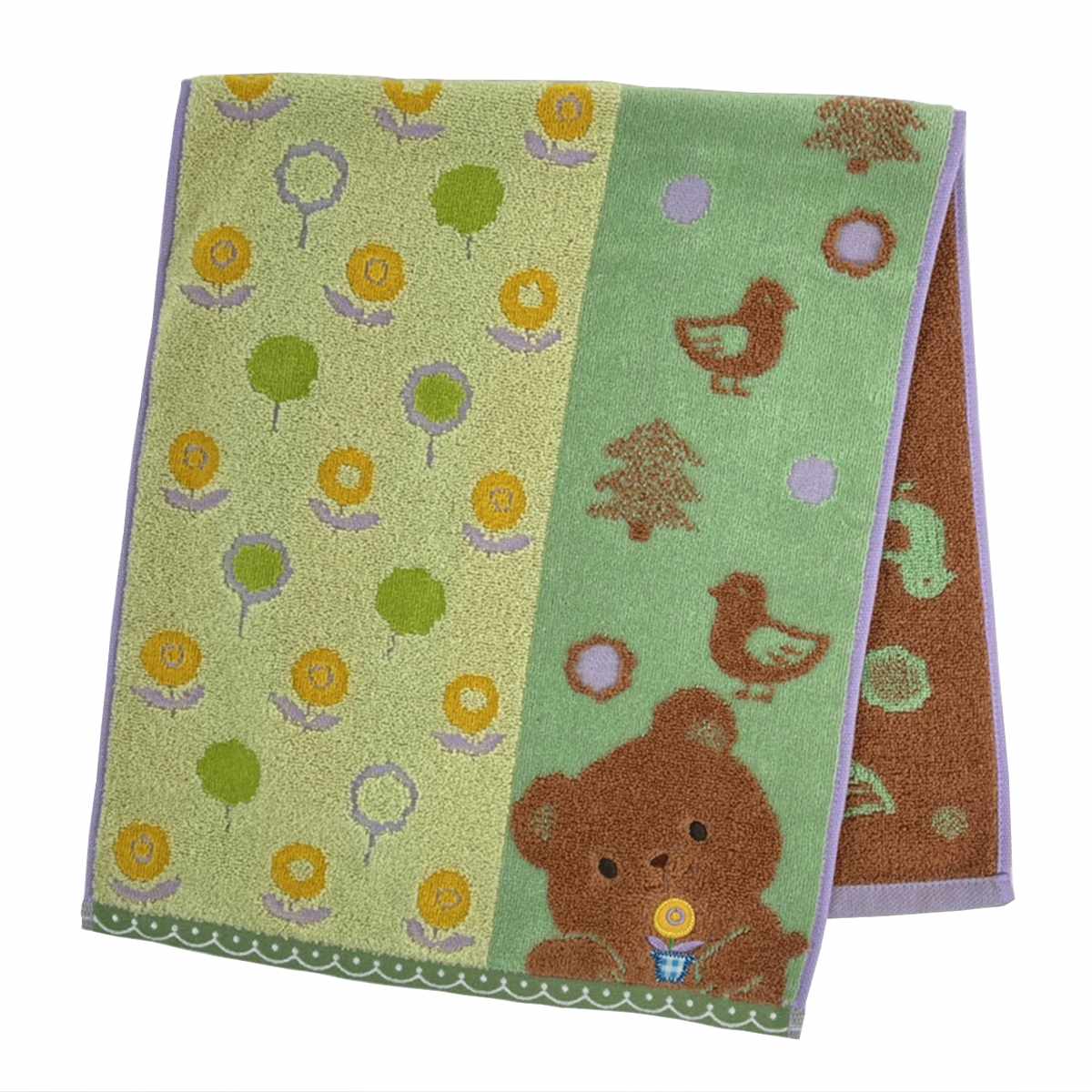 タオル フレル ホイップクリーム フェイスタオル 34×80cm ( 顔拭きタオル たおる 綿100% 吸水 アニマル柄 ジャガード織 デイリータオル 汗拭き ふんわり 34×80 カエル クマ ネコ ウサギ アルパカ イヌ ) 【クマ】 クマ