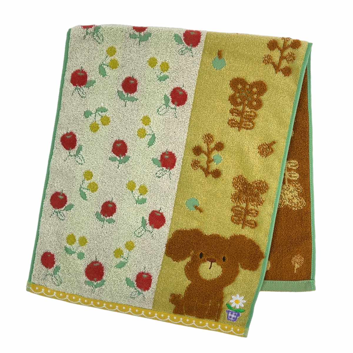 タオル フレル ホイップクリーム フェイスタオル 34×80cm ( 顔拭きタオル たおる 綿100% 吸水 アニマル柄 ジャガード織 デイリータオル 汗拭き ふんわり 34×80 カエル クマ ネコ ウサギ アルパカ イヌ ) 【イヌ】 イヌ