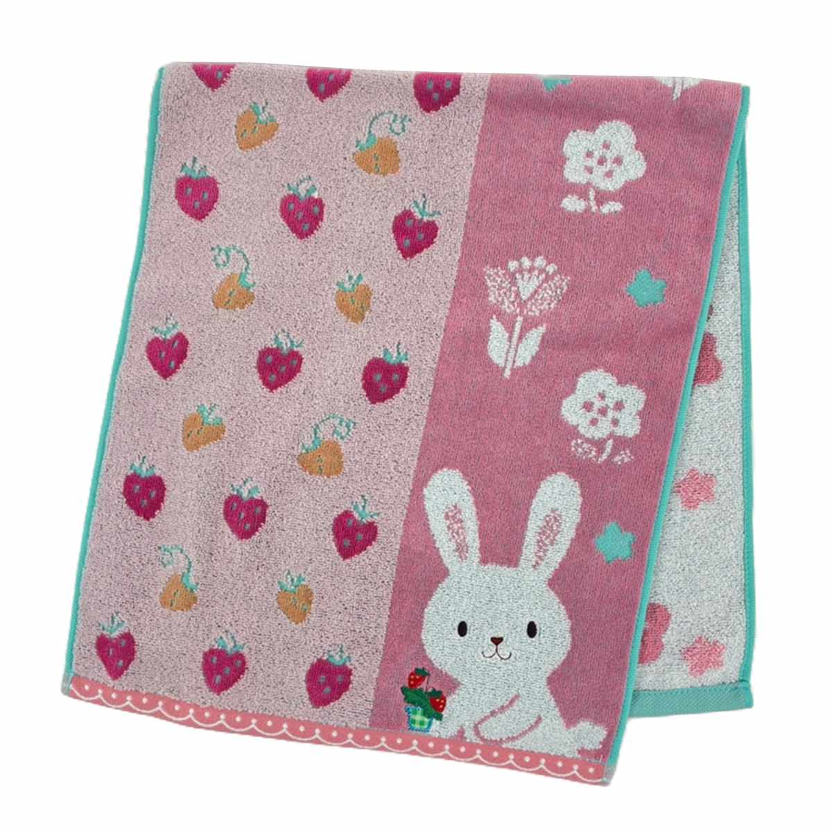 タオル フレル ホイップクリーム フェイスタオル 34×80cm ( 顔拭きタオル たおる 綿100% 吸水 アニマル柄 ジャガード織 デイリータオル 汗拭き ふんわり 34×80 カエル クマ ネコ ウサギ アルパカ イヌ ) 【ウサギ】 ウサギ